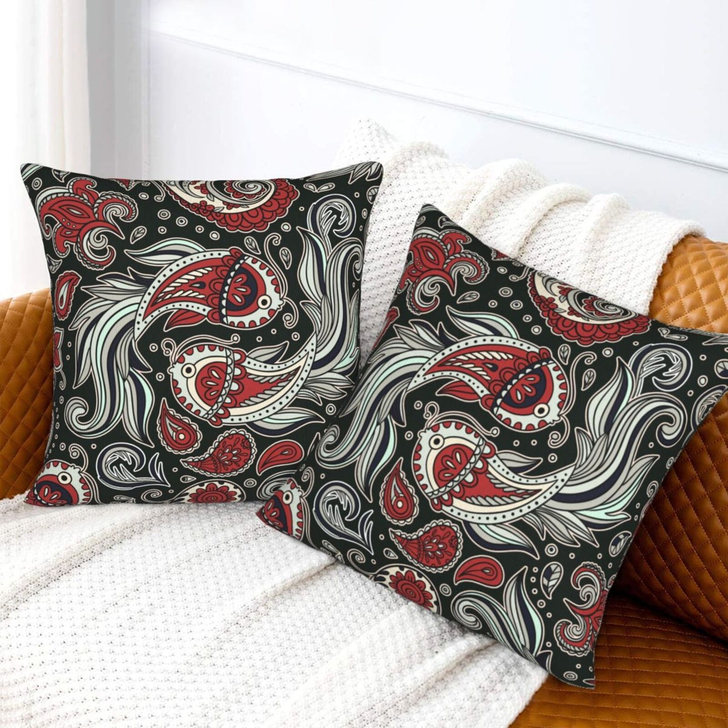 Paisley Throw Pillow Covers 18x18 inch Set of 2 Vintage Floral Cushion Covers