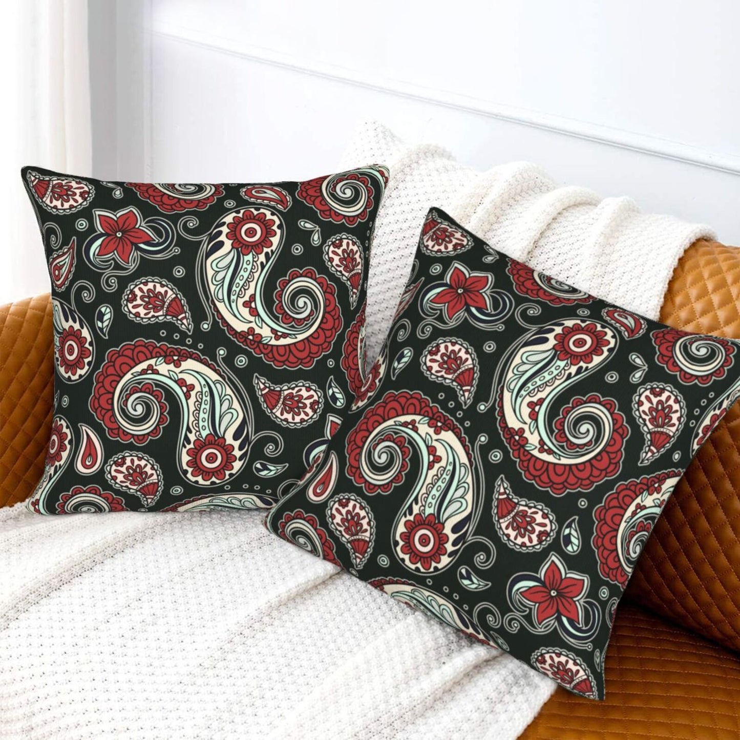 Paisley Throw Pillow Covers 18x18 inch Set of 2 Vintage Floral Cushion Covers