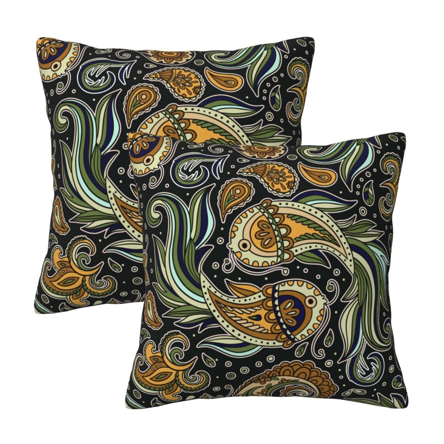 Paisley Throw Pillow Covers 18x18 inch Set of 2 Vintage Floral Cushion Covers