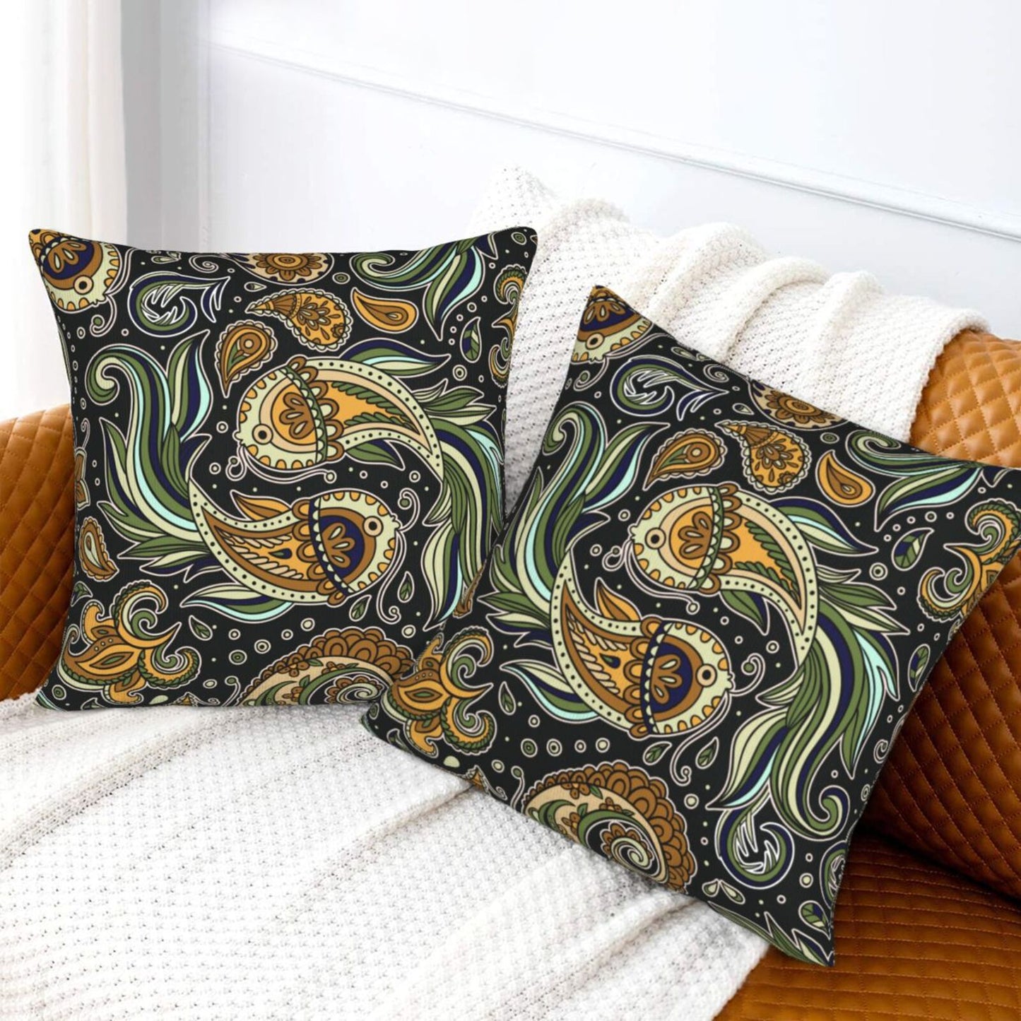 Paisley Throw Pillow Covers 18x18 inch Set of 2 Vintage Floral Cushion Covers