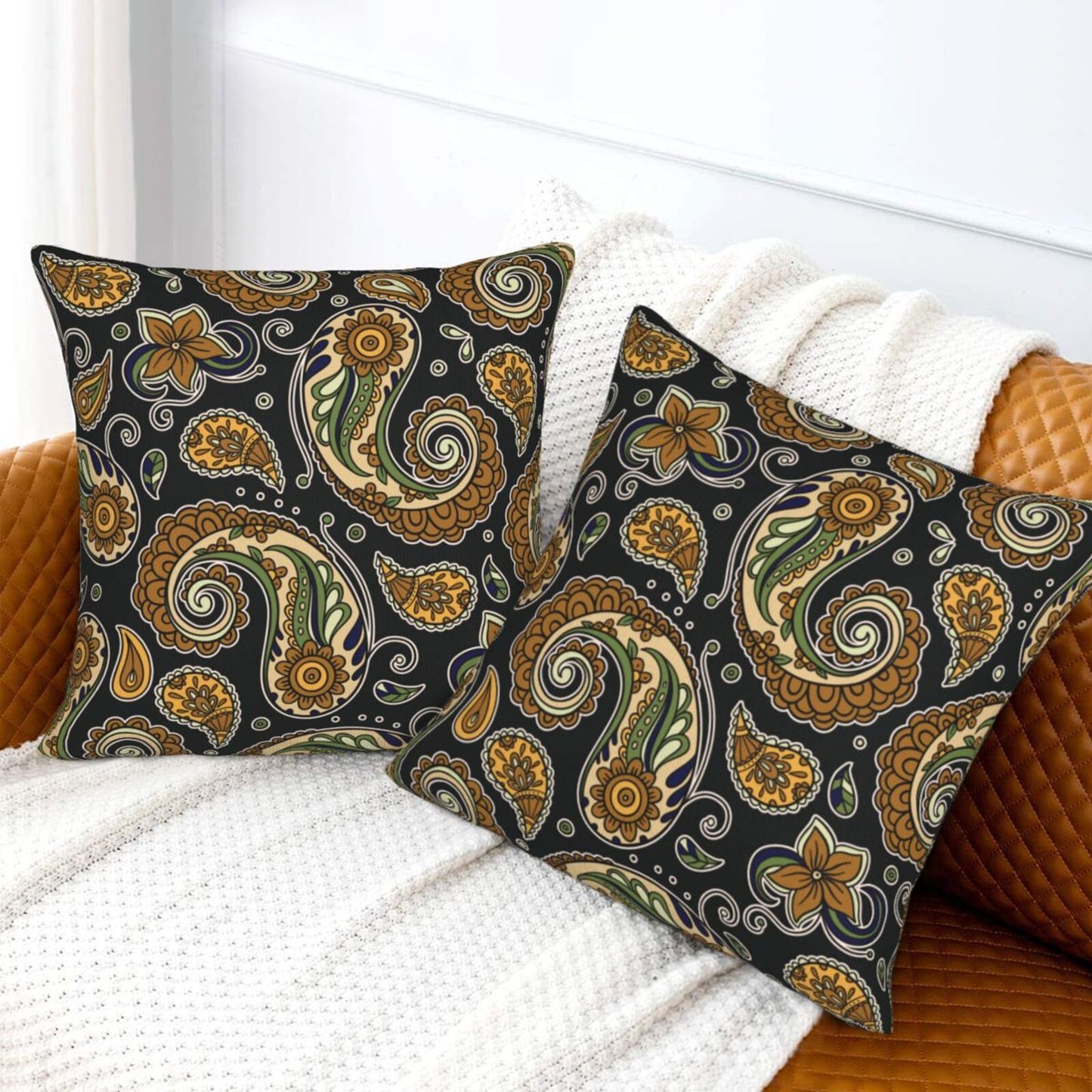 Paisley Throw Pillow Covers 18x18 inch Set of 2 Vintage Floral Cushion Covers