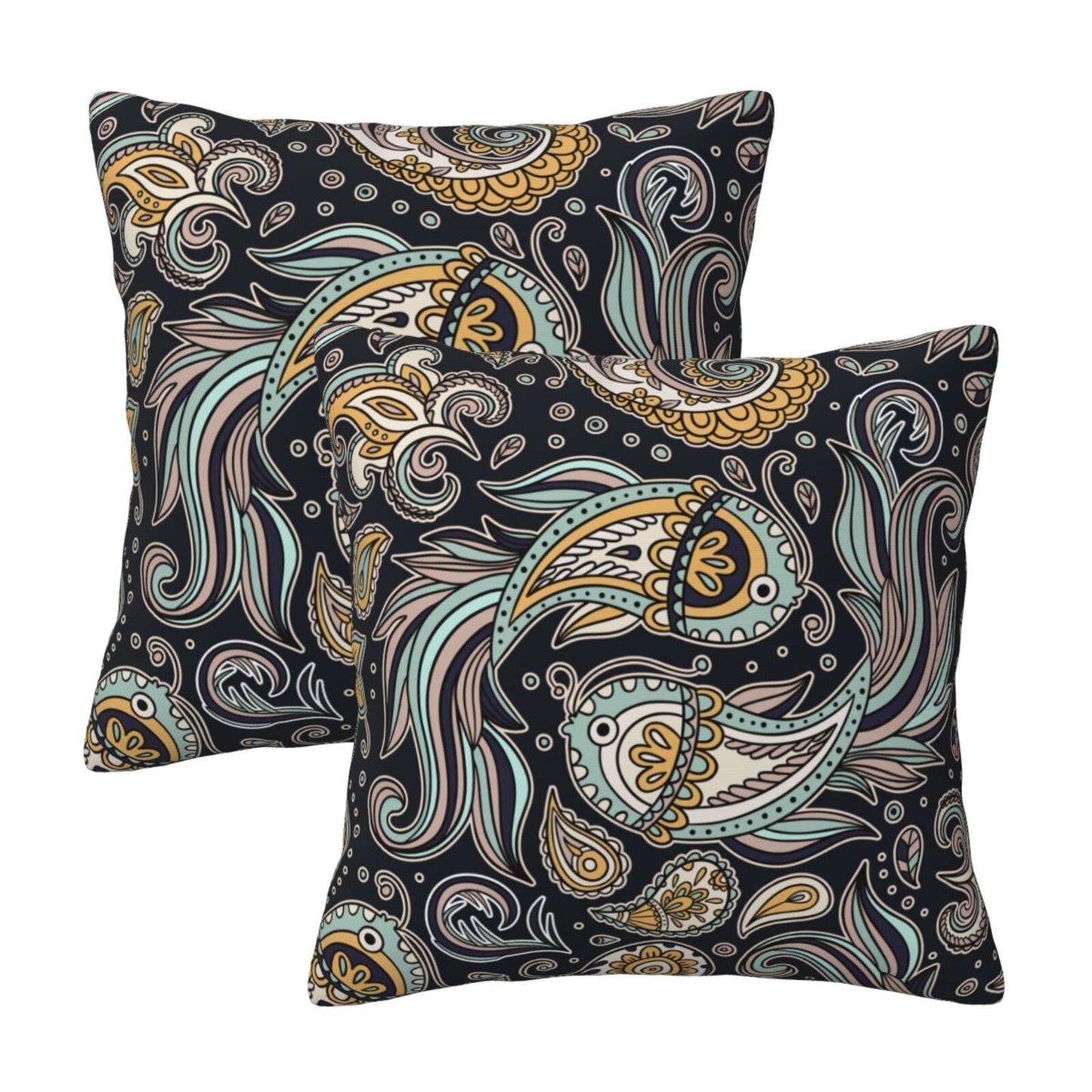 Paisley Throw Pillow Covers 18x18 inch Set of 2 Vintage Floral Cushion Covers
