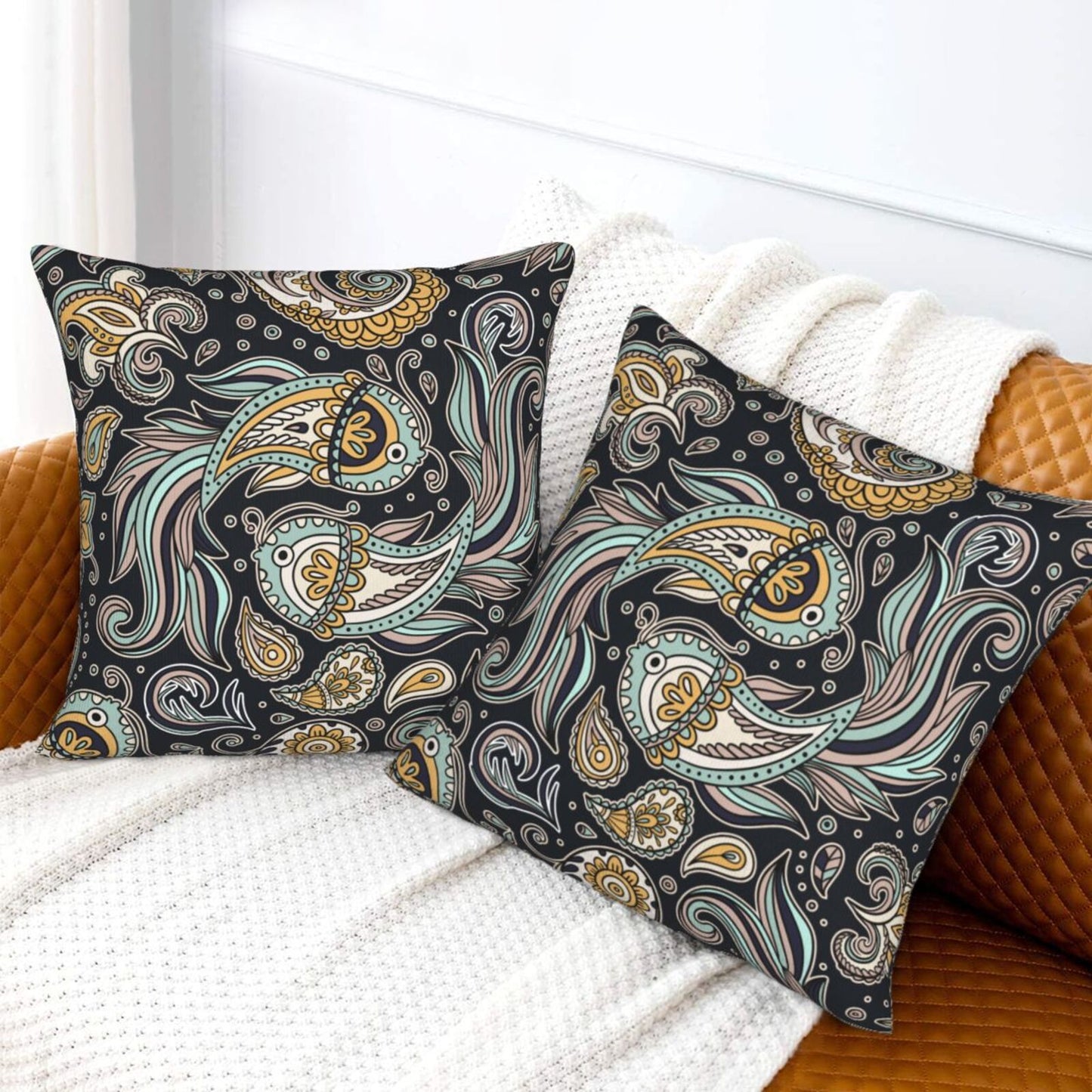 Paisley Throw Pillow Covers 18x18 inch Set of 2 Vintage Floral Cushion Covers