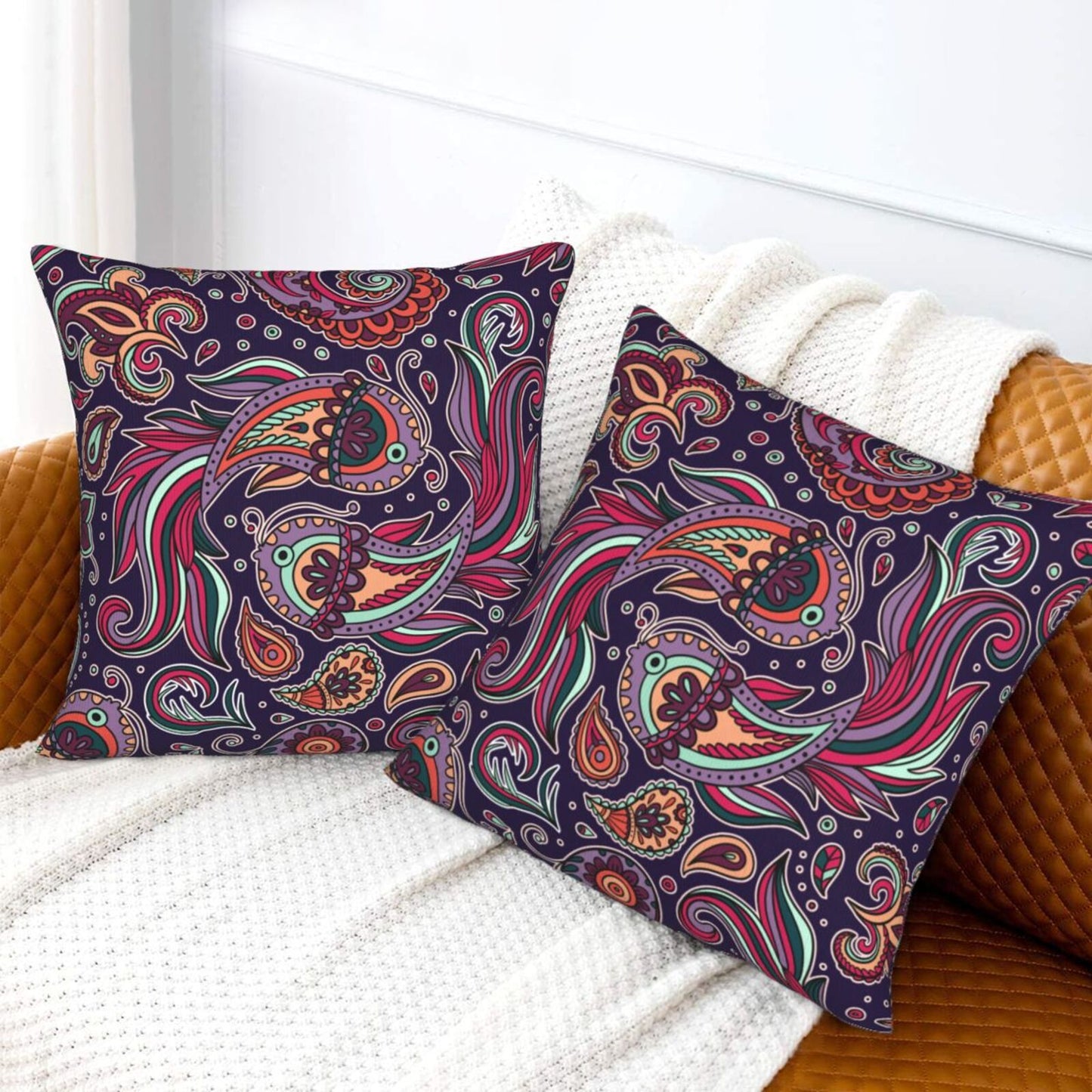Paisley Throw Pillow Covers 18x18 inch Set of 2 Vintage Floral Cushion Covers