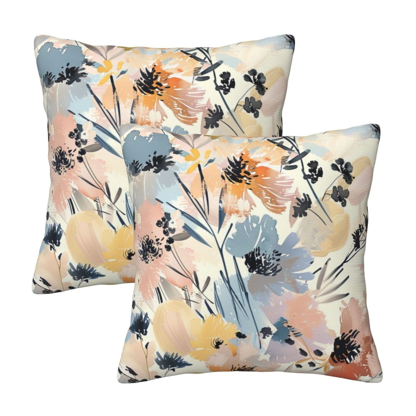 Watercolor Floral Throw Pillow Covers 18x18 inch Set of 2 Meadow Wild Flower Pillow Cases Abstract Decorative Cushion Covers
