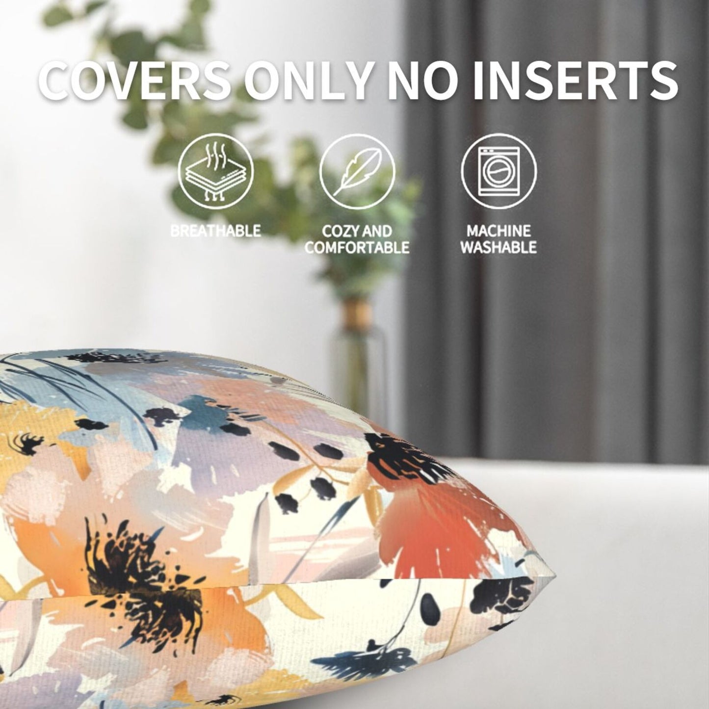 Watercolor Floral Throw Pillow Covers 18x18 inch Set of 2 Meadow Wild Flower Pillow Cases Abstract Decorative Cushion Covers