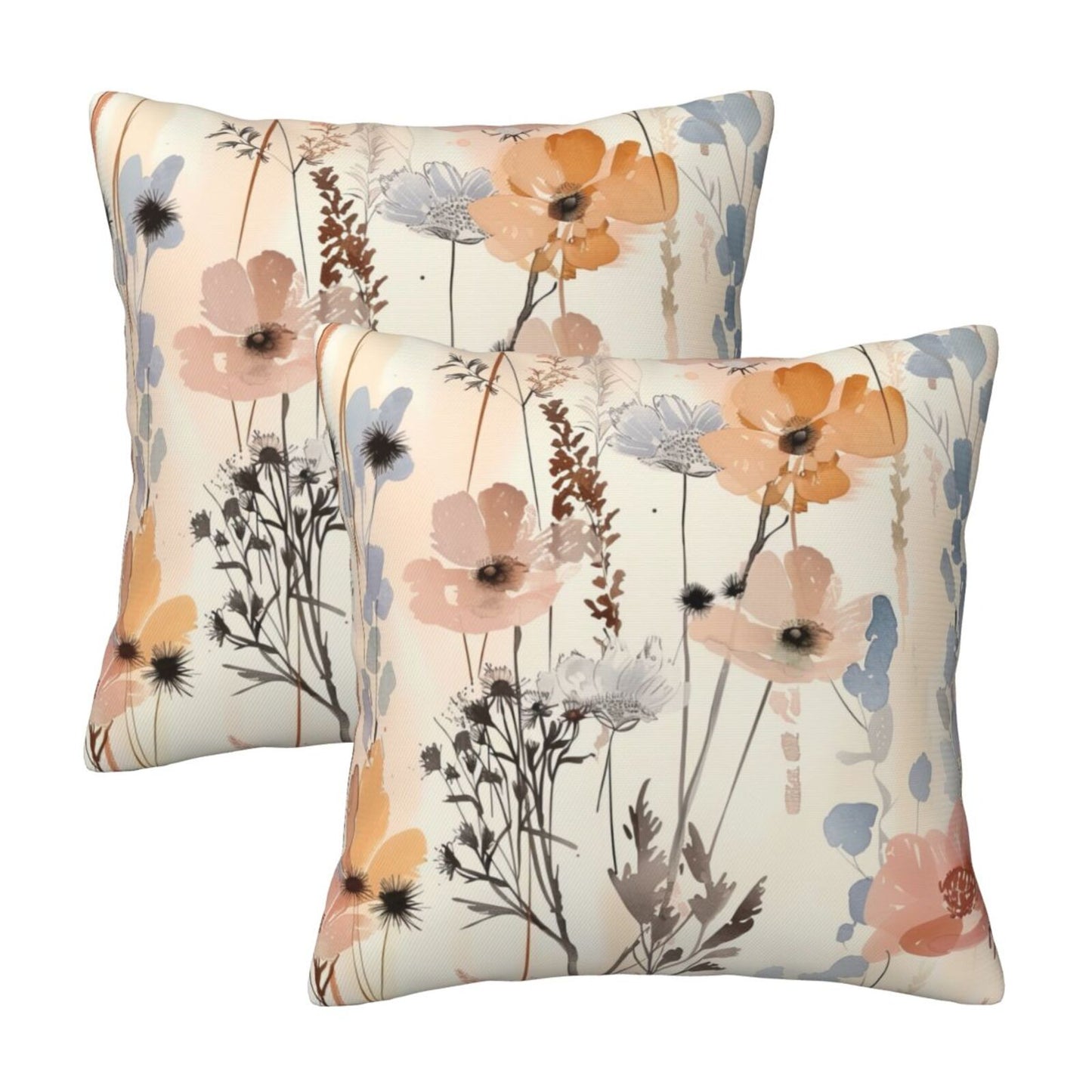 Watercolor Floral Throw Pillow Covers 18x18 inch Set of 2 Meadow Wild Flower Pillow Cases Abstract Decorative Cushion Covers