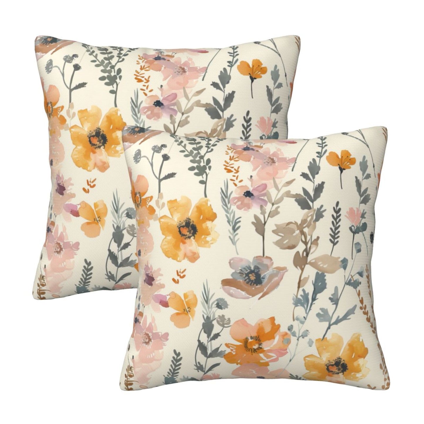 Watercolor Floral Throw Pillow Covers 18x18 inch Set of 2 Meadow Wild Flower Pillow Cases Abstract Decorative Cushion Covers