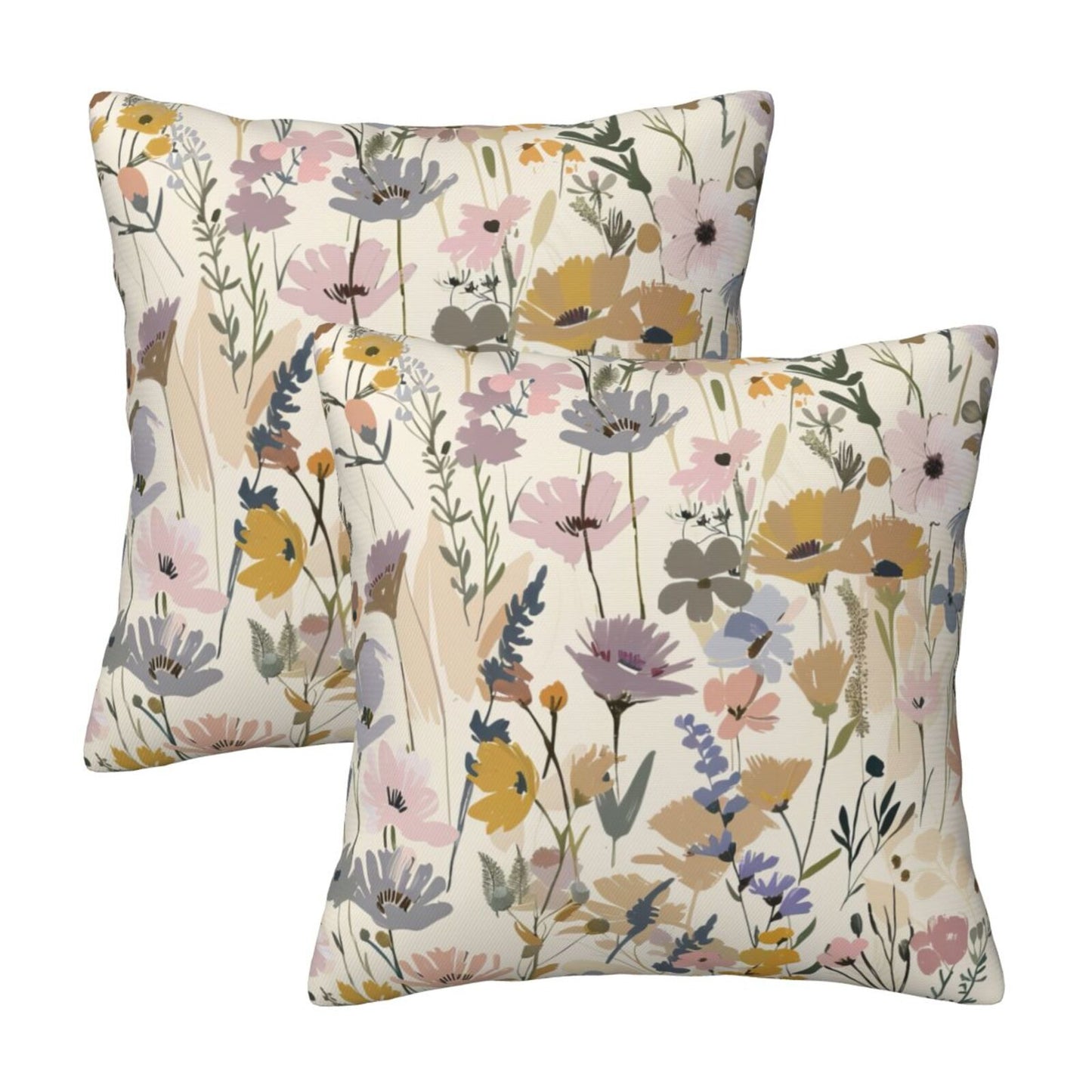 Watercolor Floral Throw Pillow Covers 18x18 inch Set of 2 Meadow Wild Flower Pillow Cases Abstract Decorative Cushion Covers