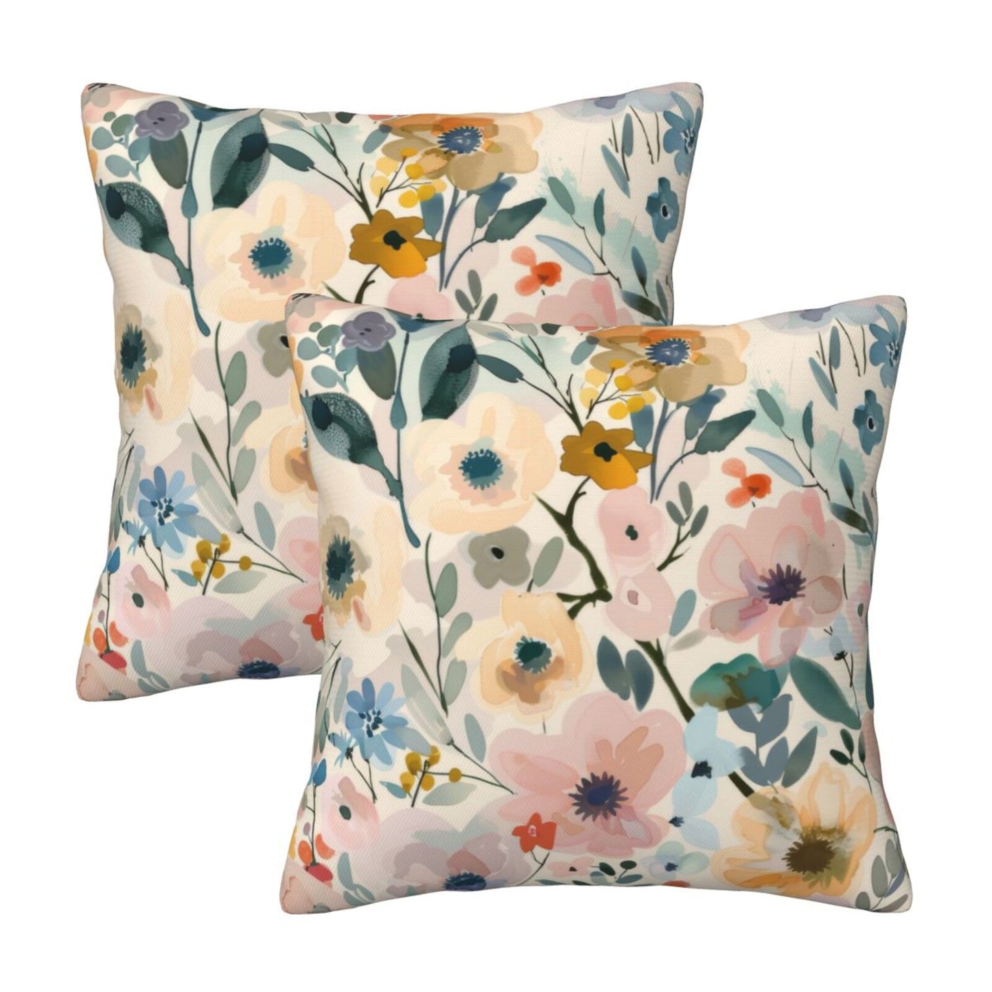 Watercolor Floral Throw Pillow Covers 18x18 inch Set of 2 Meadow Wild Flower Pillow Cases Abstract Decorative Cushion Covers