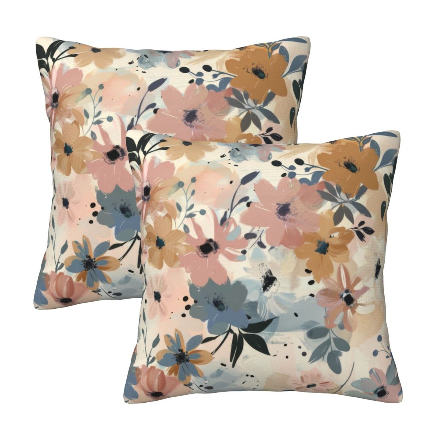 Watercolor Floral Throw Pillow Covers 18x18 inch Set of 2 Meadow Wild Flower Pillow Cases Abstract Decorative Cushion Covers