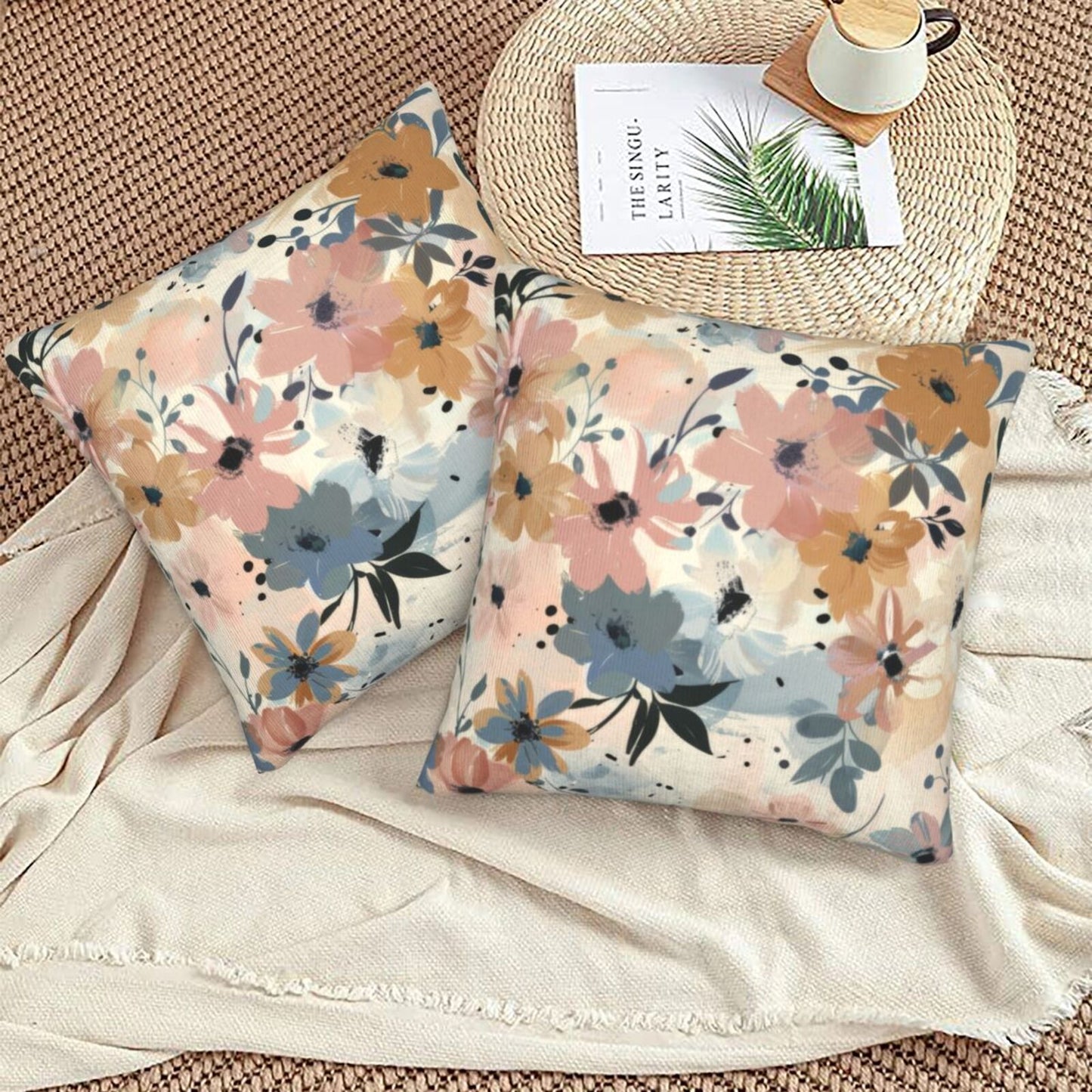 Watercolor Floral Throw Pillow Covers 18x18 inch Set of 2 Meadow Wild Flower Pillow Cases Abstract Decorative Cushion Covers