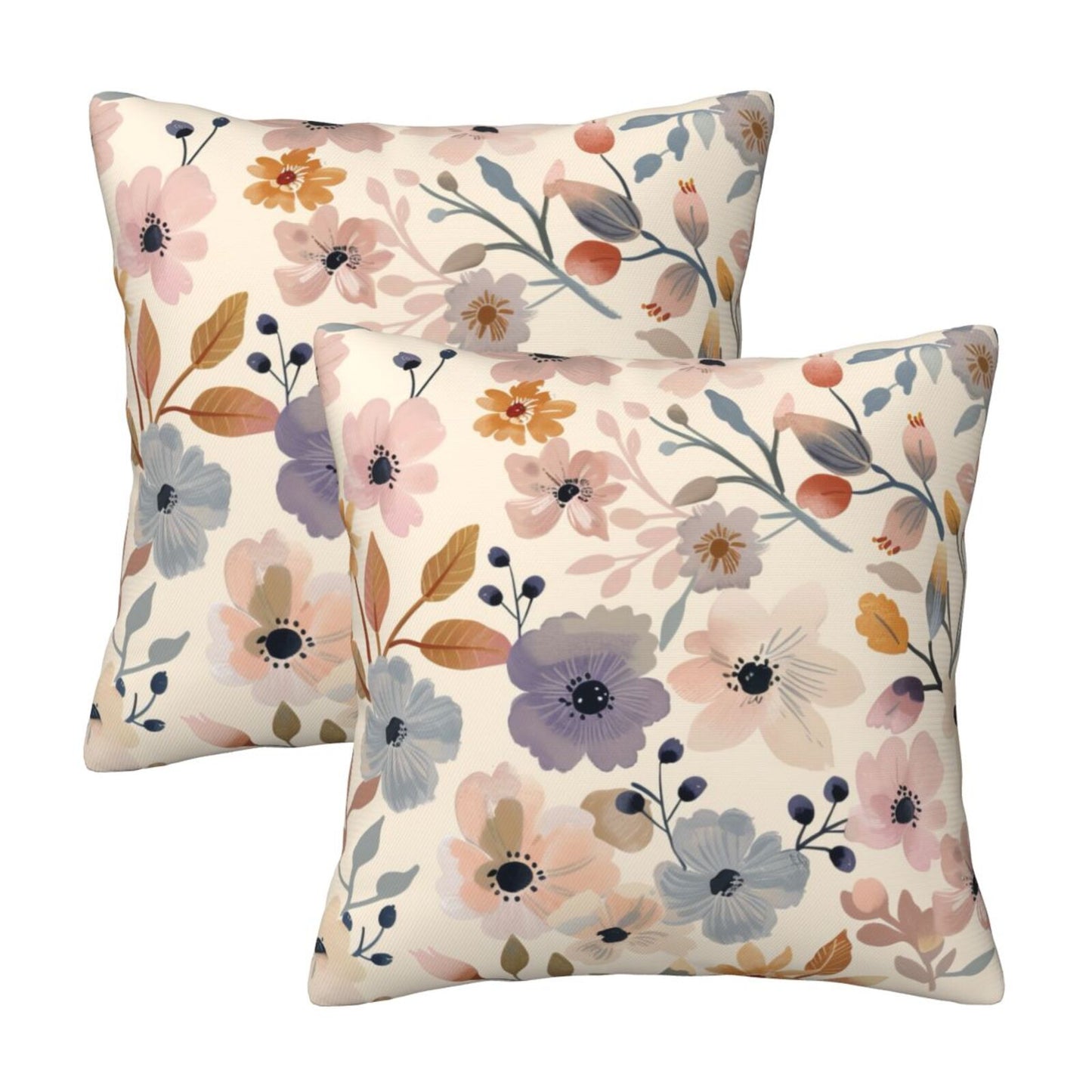 Watercolor Floral Throw Pillow Covers 18x18 inch Set of 2 Meadow Wild Flower Pillow Cases Abstract Decorative Cushion Covers