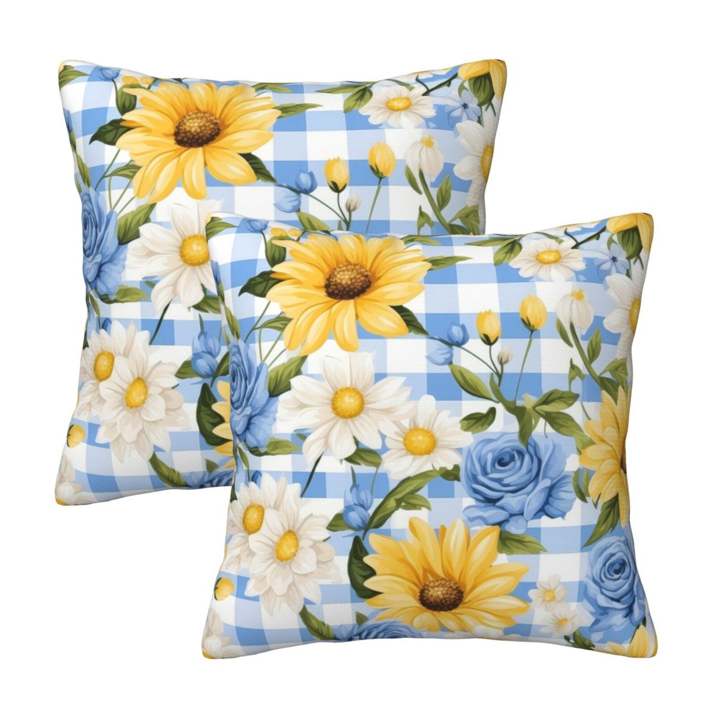 Gingham Floral Throw Pillow Covers 18x18 inch Set of 2 Plaid Velvet Decorative Cushion Covers