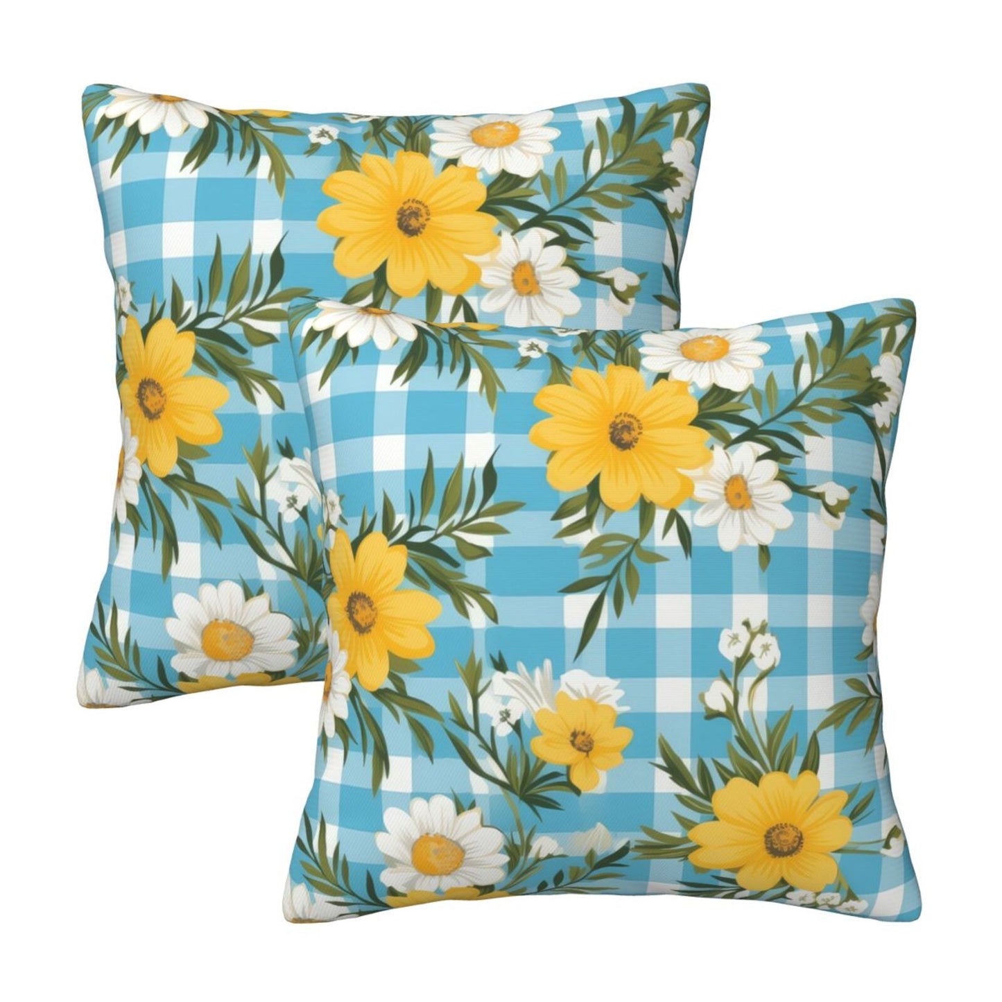 Gingham Floral Throw Pillow Covers 18x18 inch Set of 2 Plaid Velvet Decorative Cushion Covers