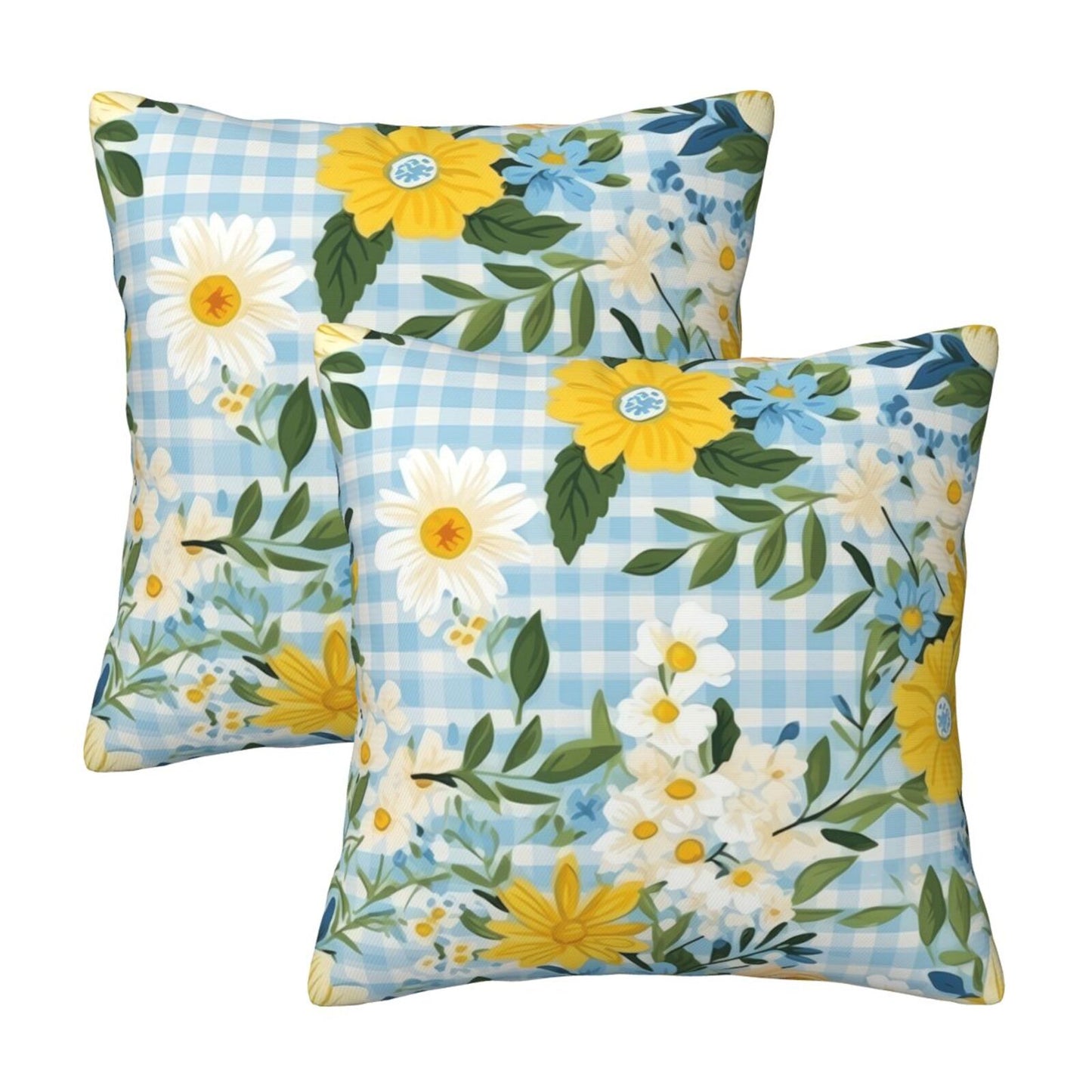 Gingham Floral Throw Pillow Covers 18x18 inch Set of 2 Plaid Velvet Decorative Cushion Covers