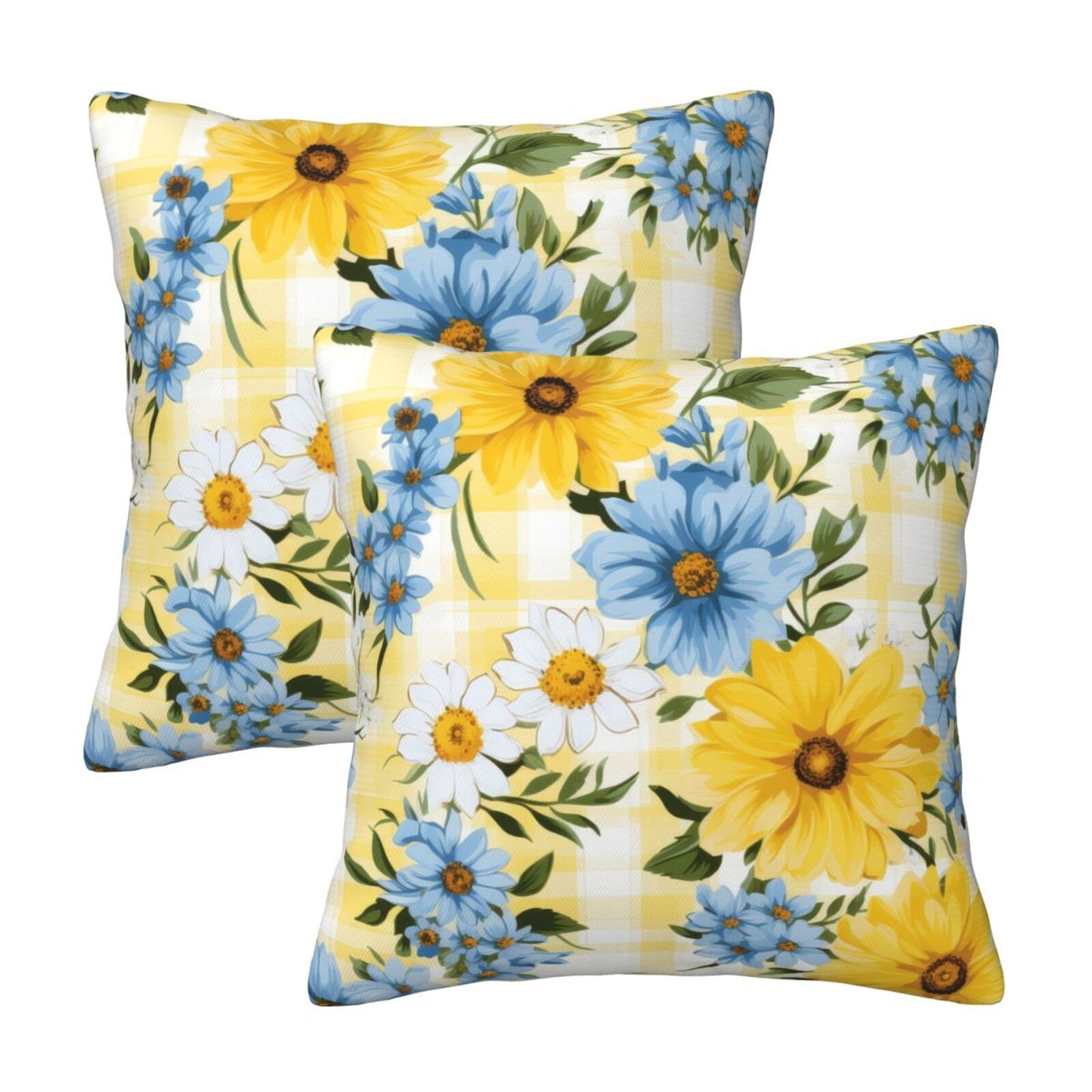 Gingham Floral Throw Pillow Covers 18x18 inch Set of 2 Plaid Velvet Decorative Cushion Covers