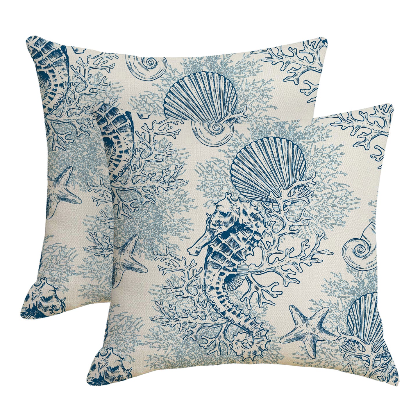 Outdoor Waterproof Pillow Covers 18x18 inch Set of 2 Seahorse Coastal Decorative Cushion Covers