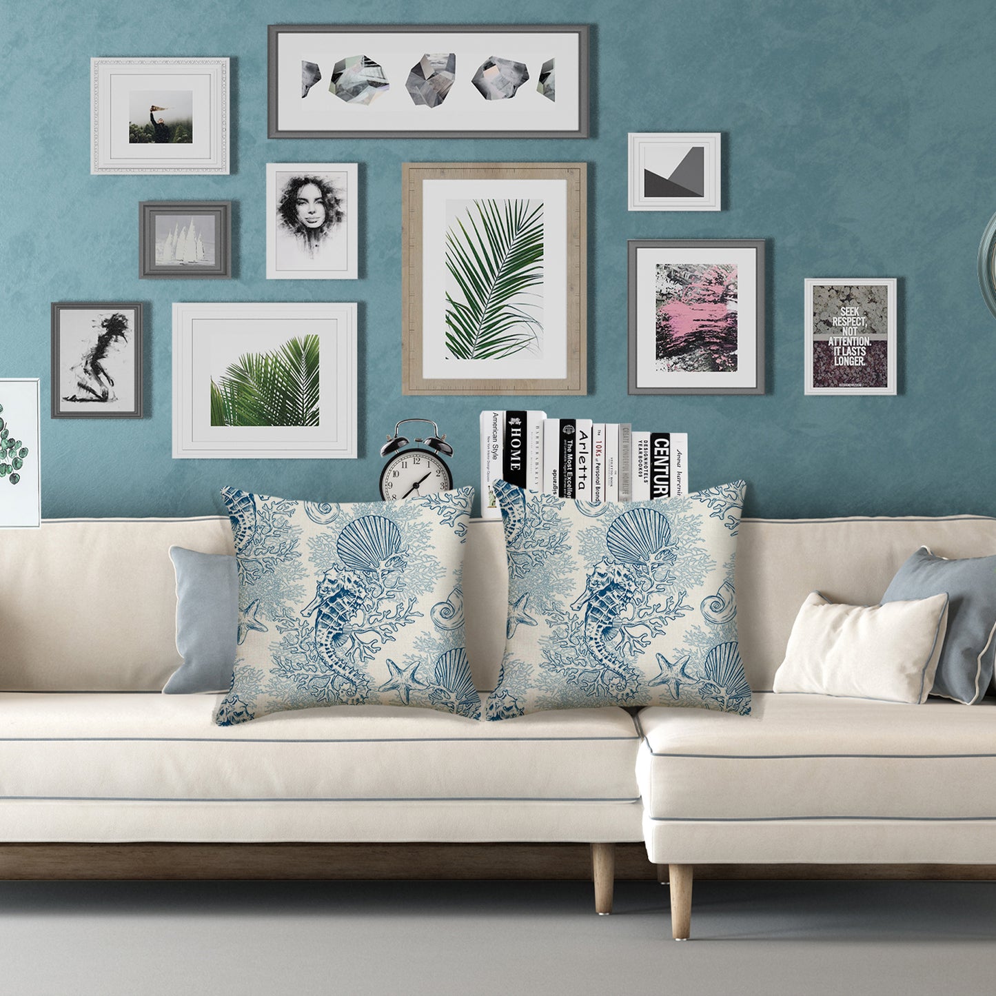 Outdoor Waterproof Pillow Covers 18x18 inch Set of 2 Seahorse Coastal Decorative Cushion Covers