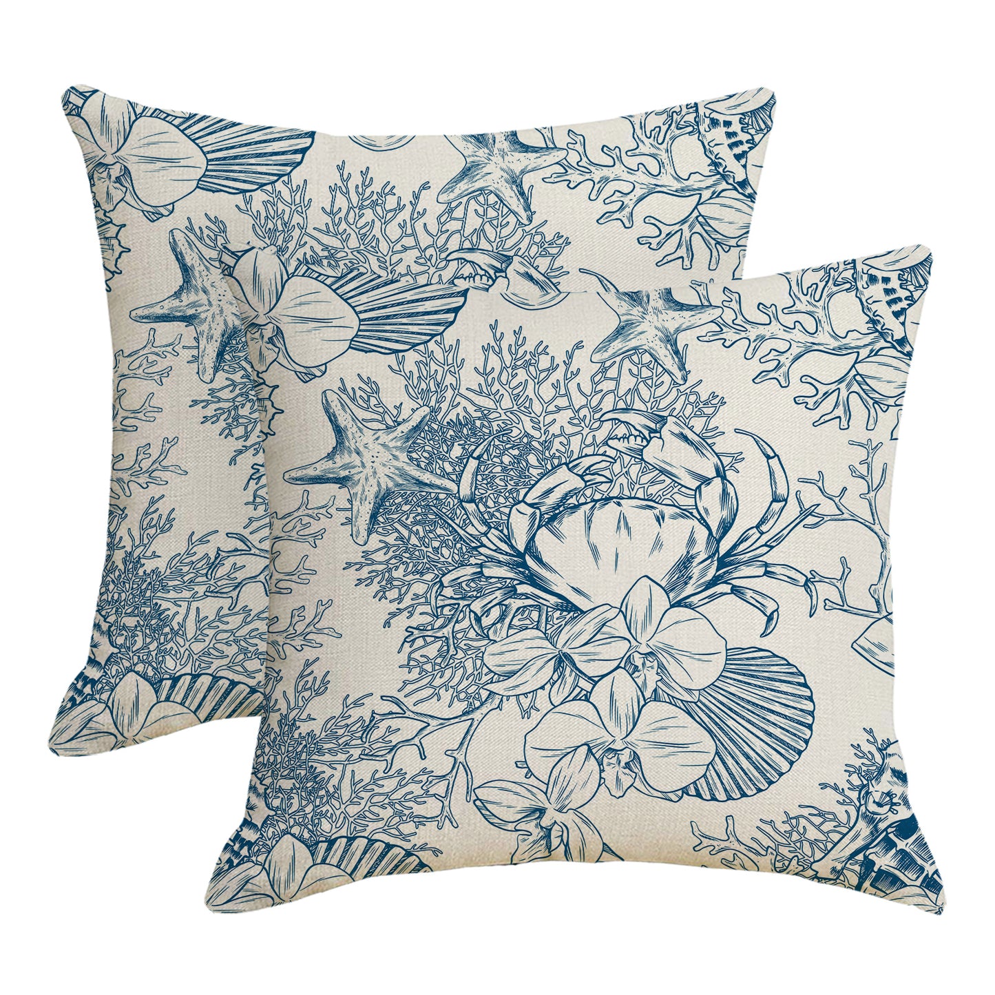 Outdoor Waterproof Pillow Covers 18x18 inch Set of 2 Seahorse Coastal Decorative Cushion Covers