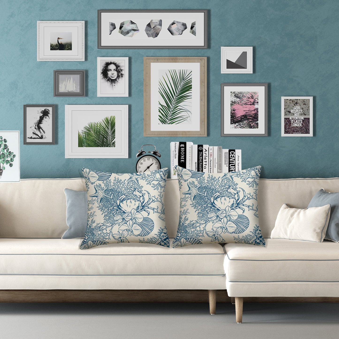 Outdoor Waterproof Pillow Covers 18x18 inch Set of 2 Seahorse Coastal Decorative Cushion Covers