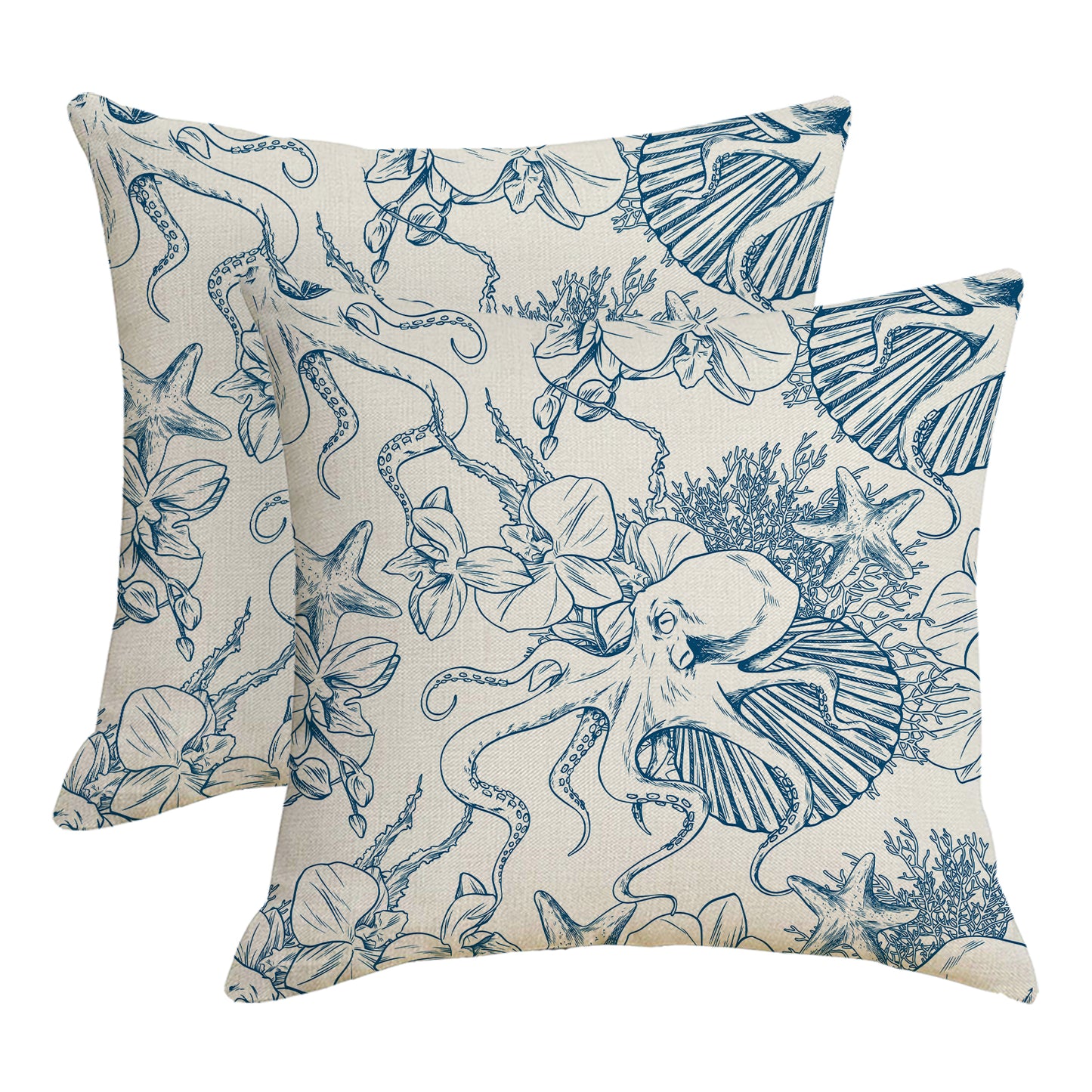 Outdoor Waterproof Pillow Covers 18x18 inch Set of 2 Seahorse Coastal Decorative Cushion Covers
