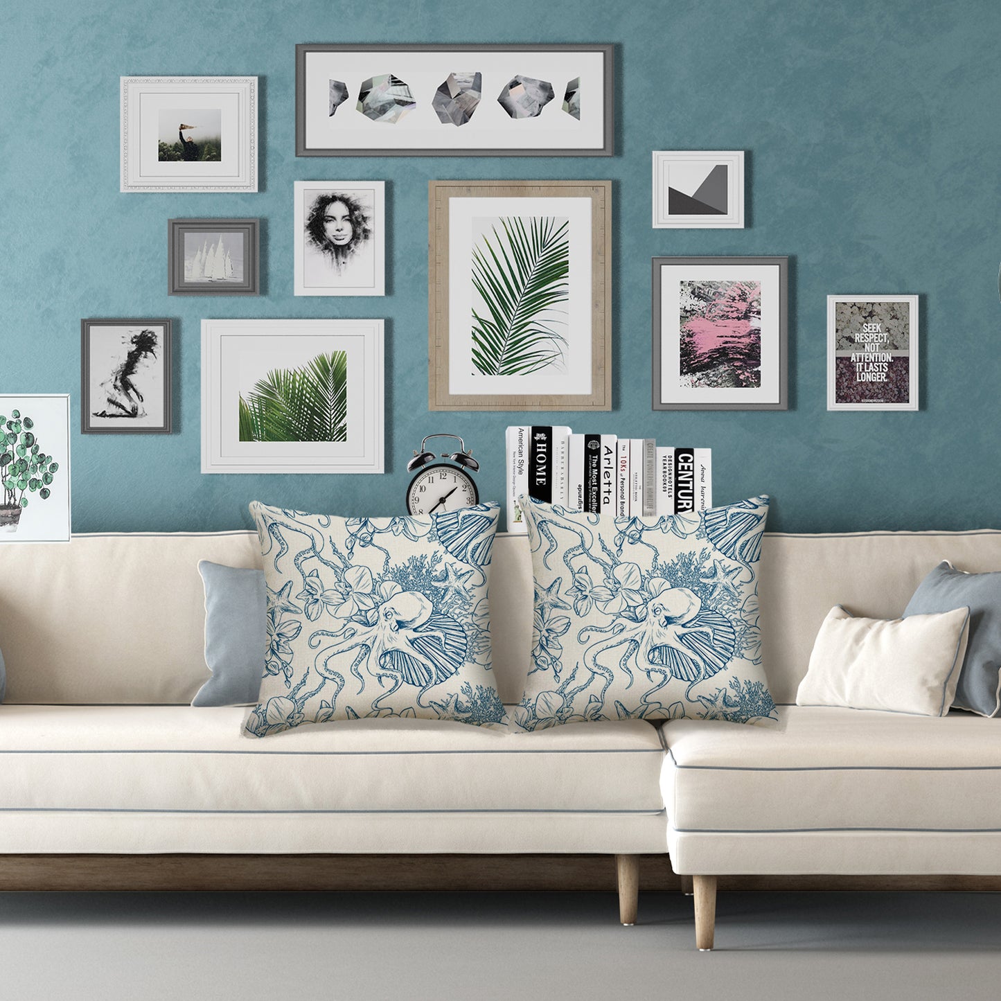 Outdoor Waterproof Pillow Covers 18x18 inch Set of 2 Seahorse Coastal Decorative Cushion Covers