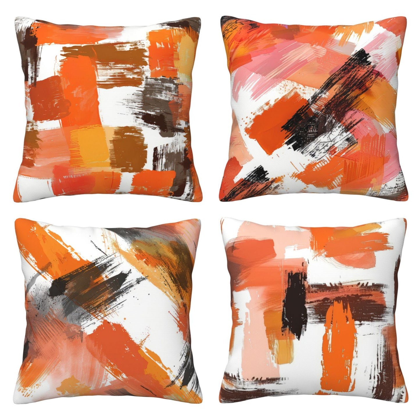 Orange Abstract Throw Pillow Covers 18x18 inch Set of 4 Modern Art Decorative Cushion Covers