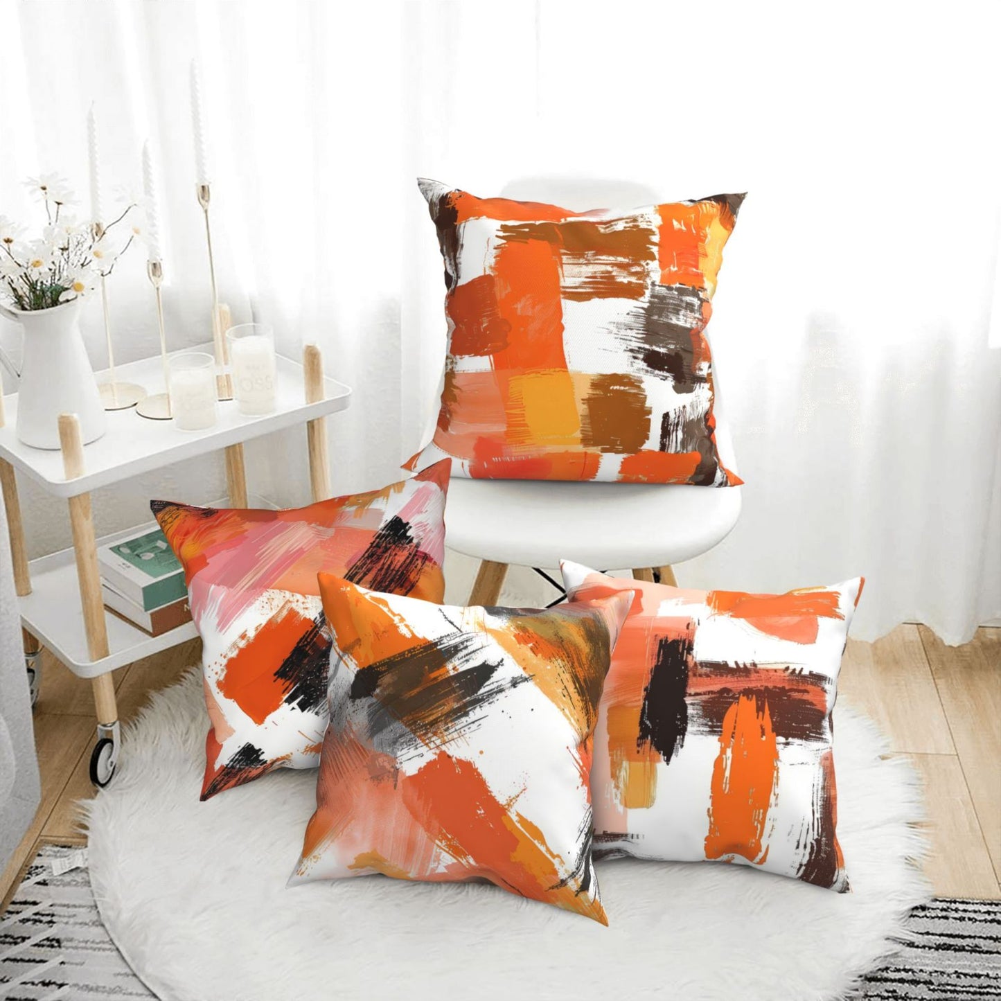 Orange Abstract Throw Pillow Covers 18x18 inch Set of 4 Modern Art Decorative Cushion Covers