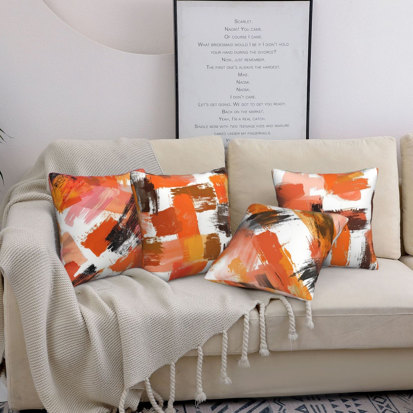 Orange Abstract Throw Pillow Covers 18x18 inch Set of 4 Modern Art Decorative Cushion Covers