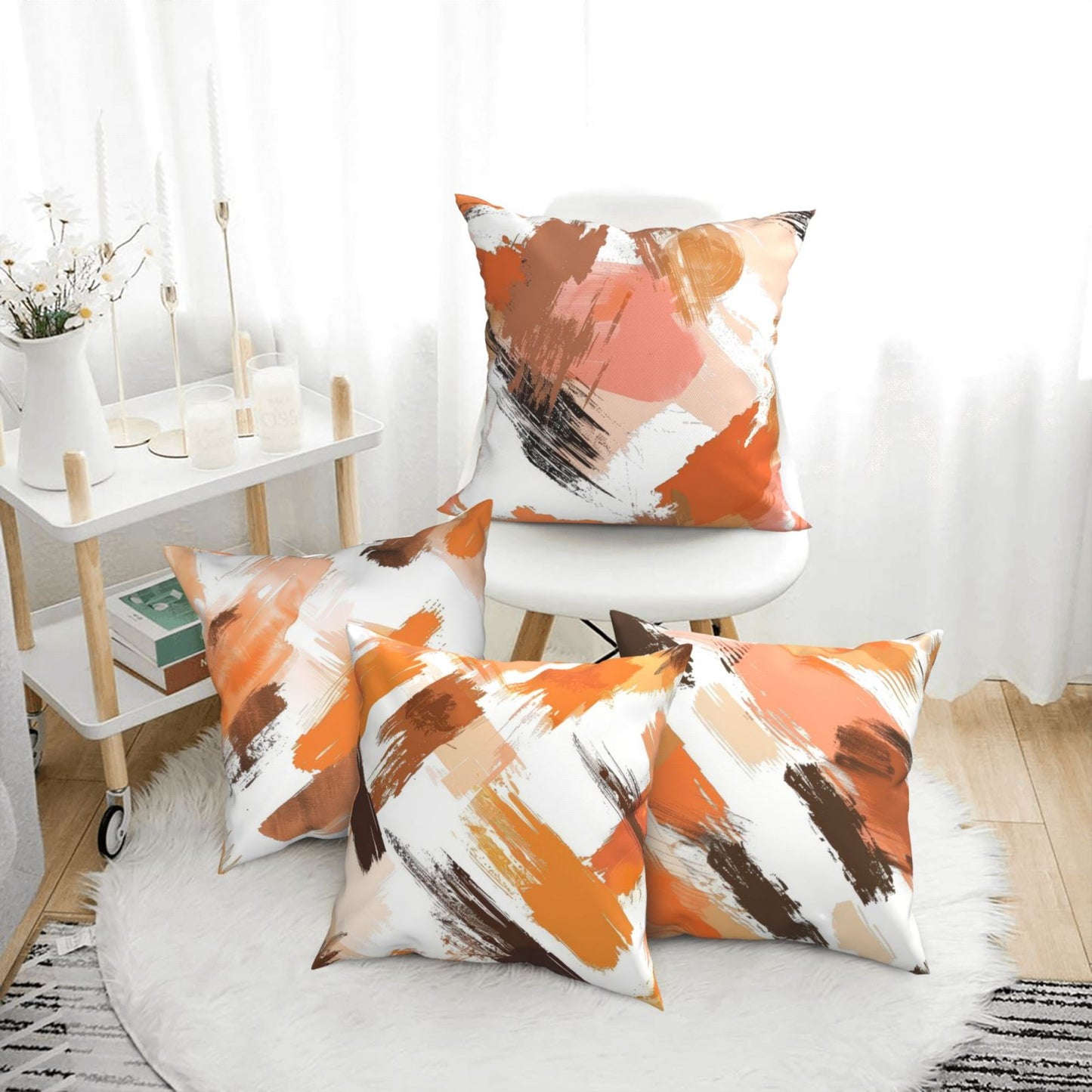 Orange Abstract Throw Pillow Covers 18x18 inch Set of 4 Modern Art Decorative Cushion Covers