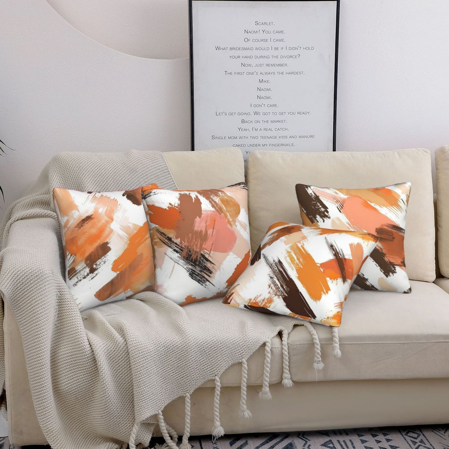 Orange Abstract Throw Pillow Covers 18x18 inch Set of 4 Modern Art Decorative Cushion Covers