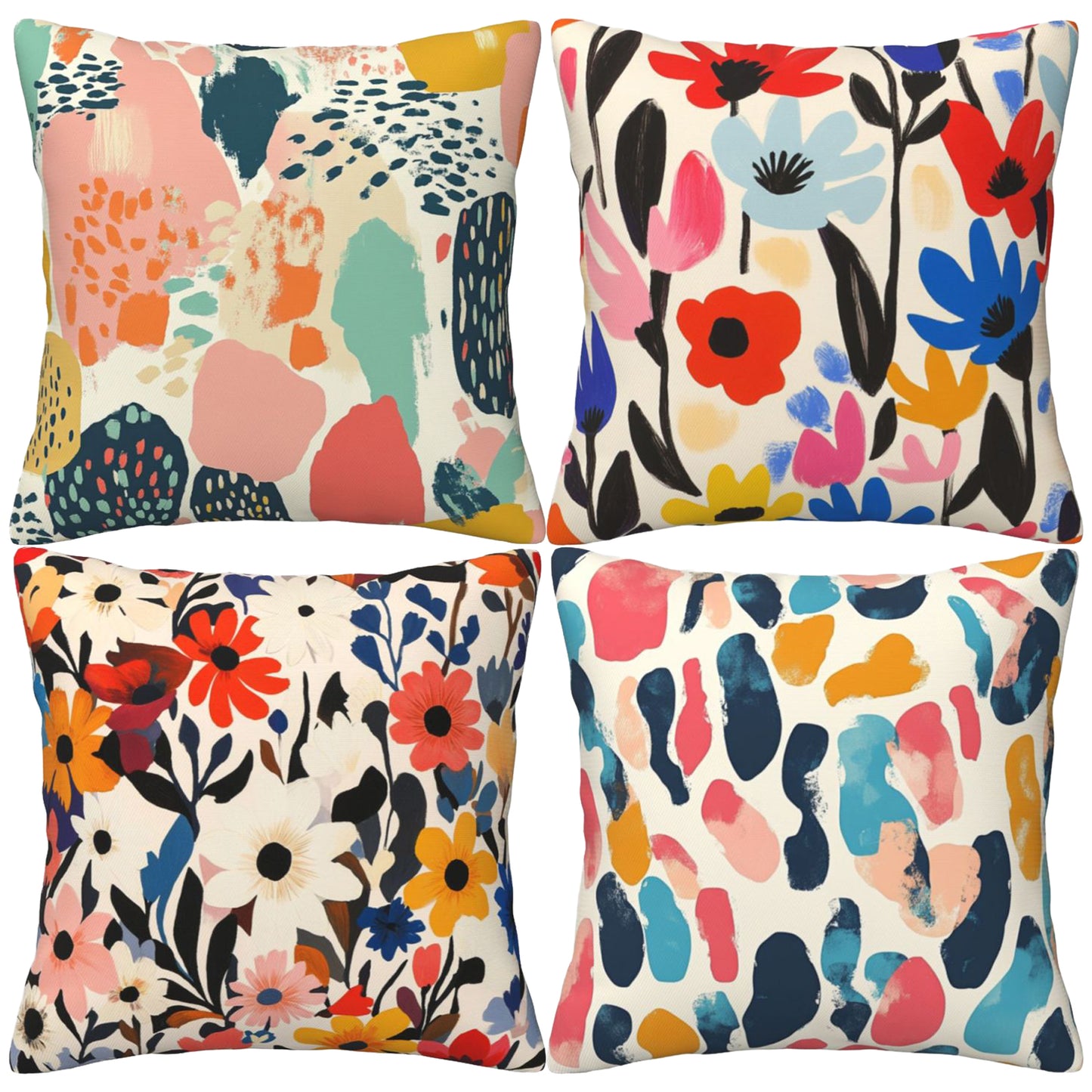 Bohemian Abstract Throw Pillow Covers 18x18 inch Set of 4 Modern Floral Cushion Covers