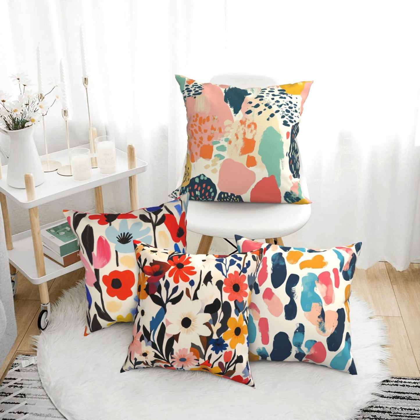 Bohemian Abstract Throw Pillow Covers 18x18 inch Set of 4 Modern Floral Cushion Covers