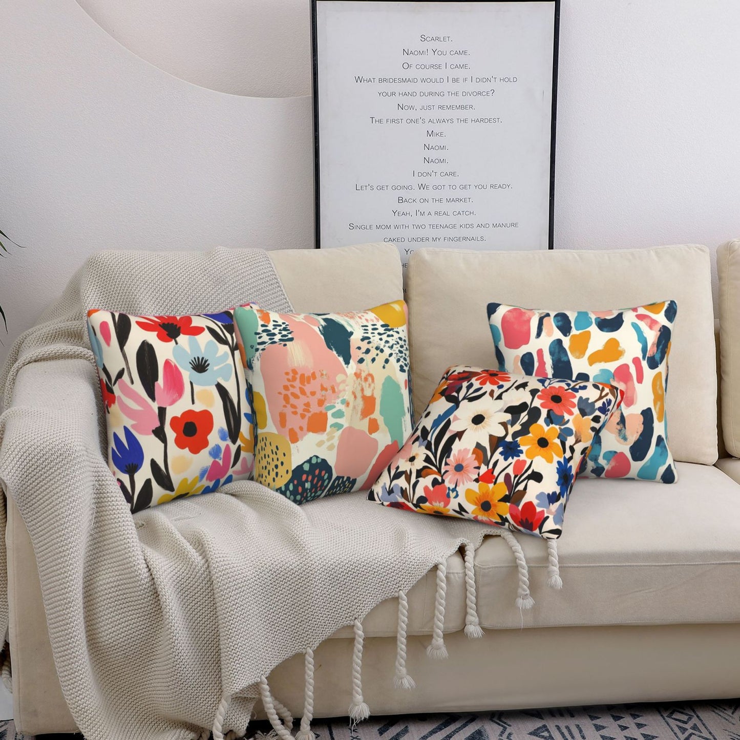 Bohemian Abstract Throw Pillow Covers 18x18 inch Set of 4 Modern Floral Cushion Covers
