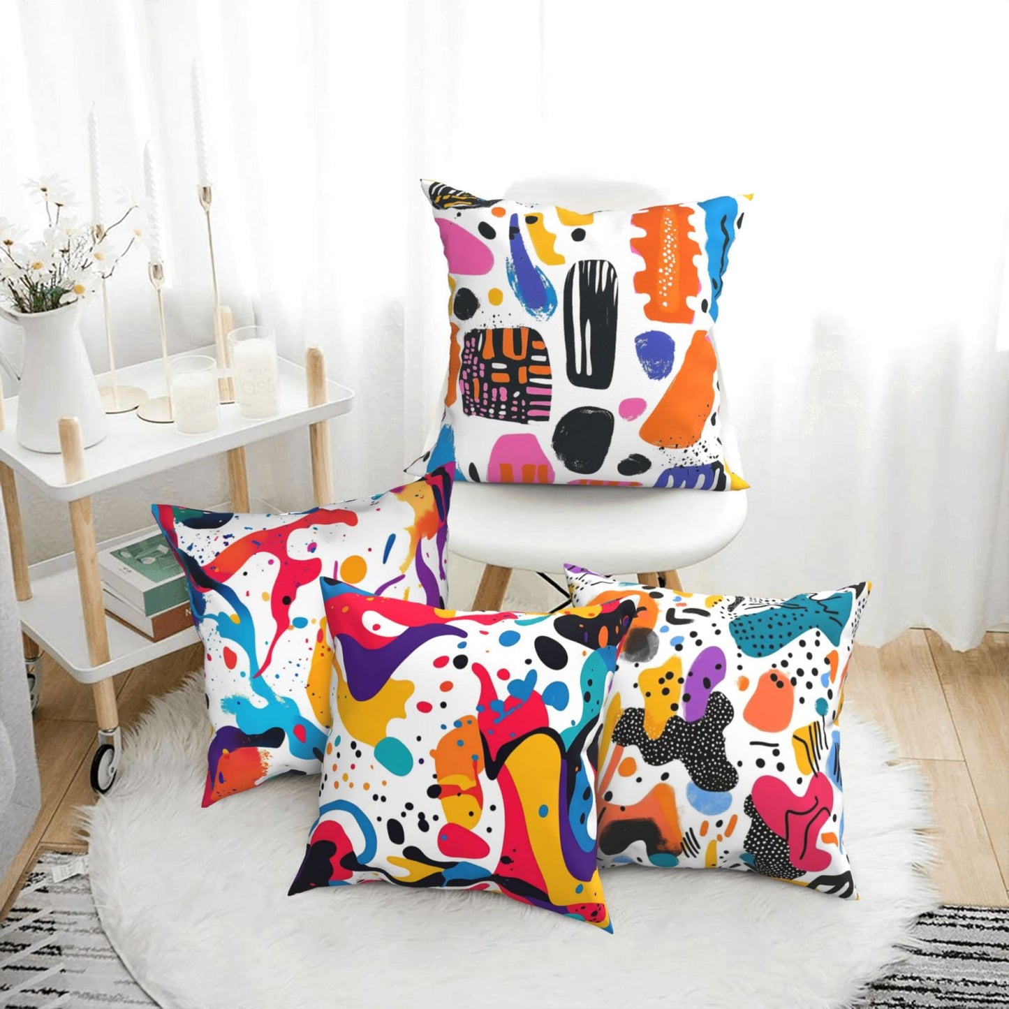 Bohemian Abstract Throw Pillow Covers 18x18 inch Set of 4 Modern Floral Cushion Covers