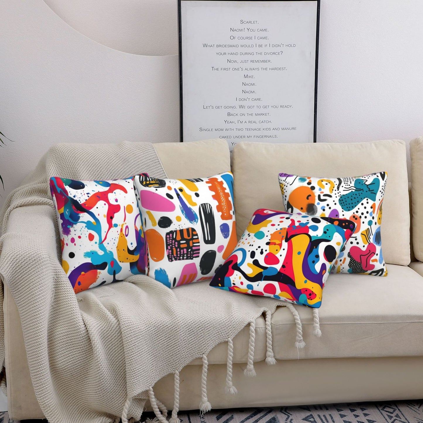 Bohemian Abstract Throw Pillow Covers 18x18 inch Set of 4 Modern Floral Cushion Covers
