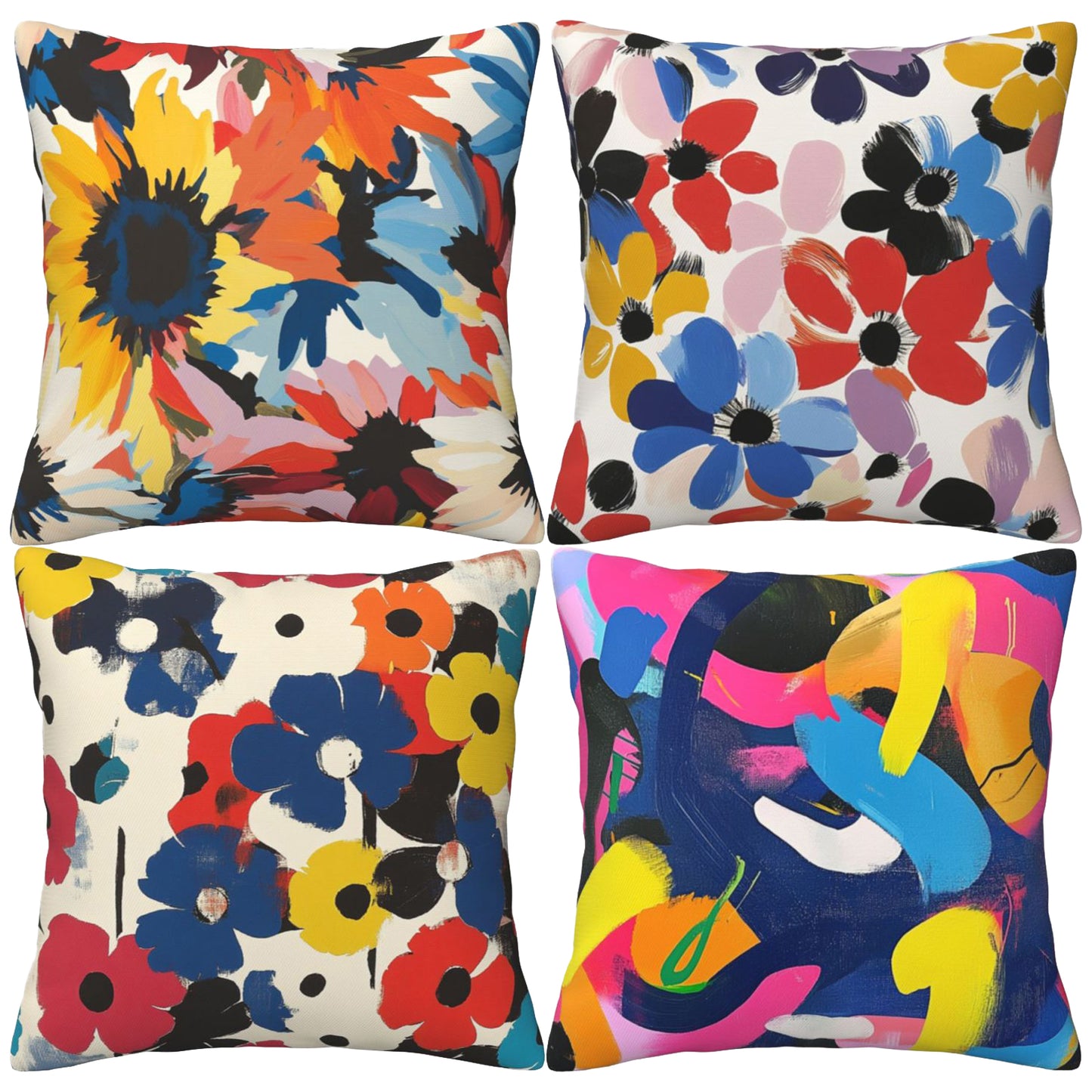 Bohemian Abstract Throw Pillow Covers 18x18 inch Set of 4 Modern Floral Cushion Covers