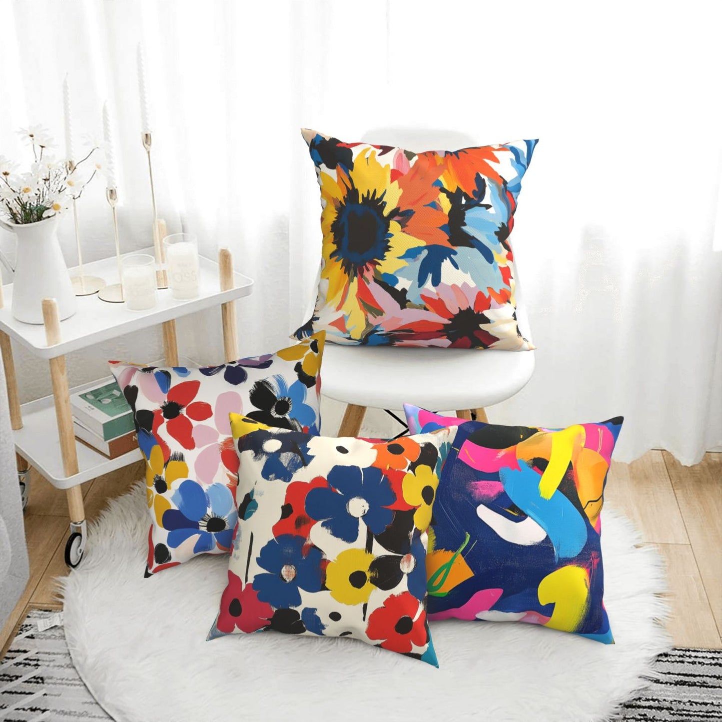 Bohemian Abstract Throw Pillow Covers 18x18 inch Set of 4 Modern Floral Cushion Covers