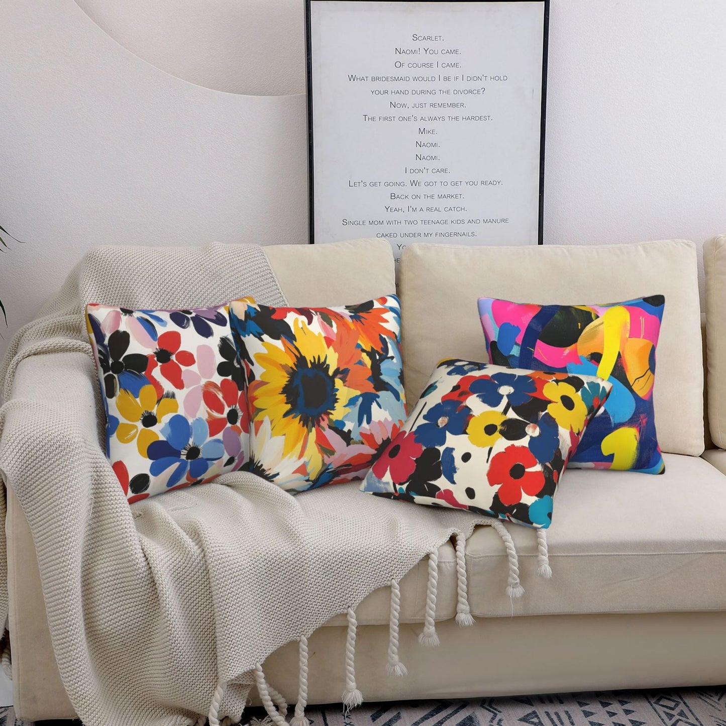 Bohemian Abstract Throw Pillow Covers 18x18 inch Set of 4 Modern Floral Cushion Covers