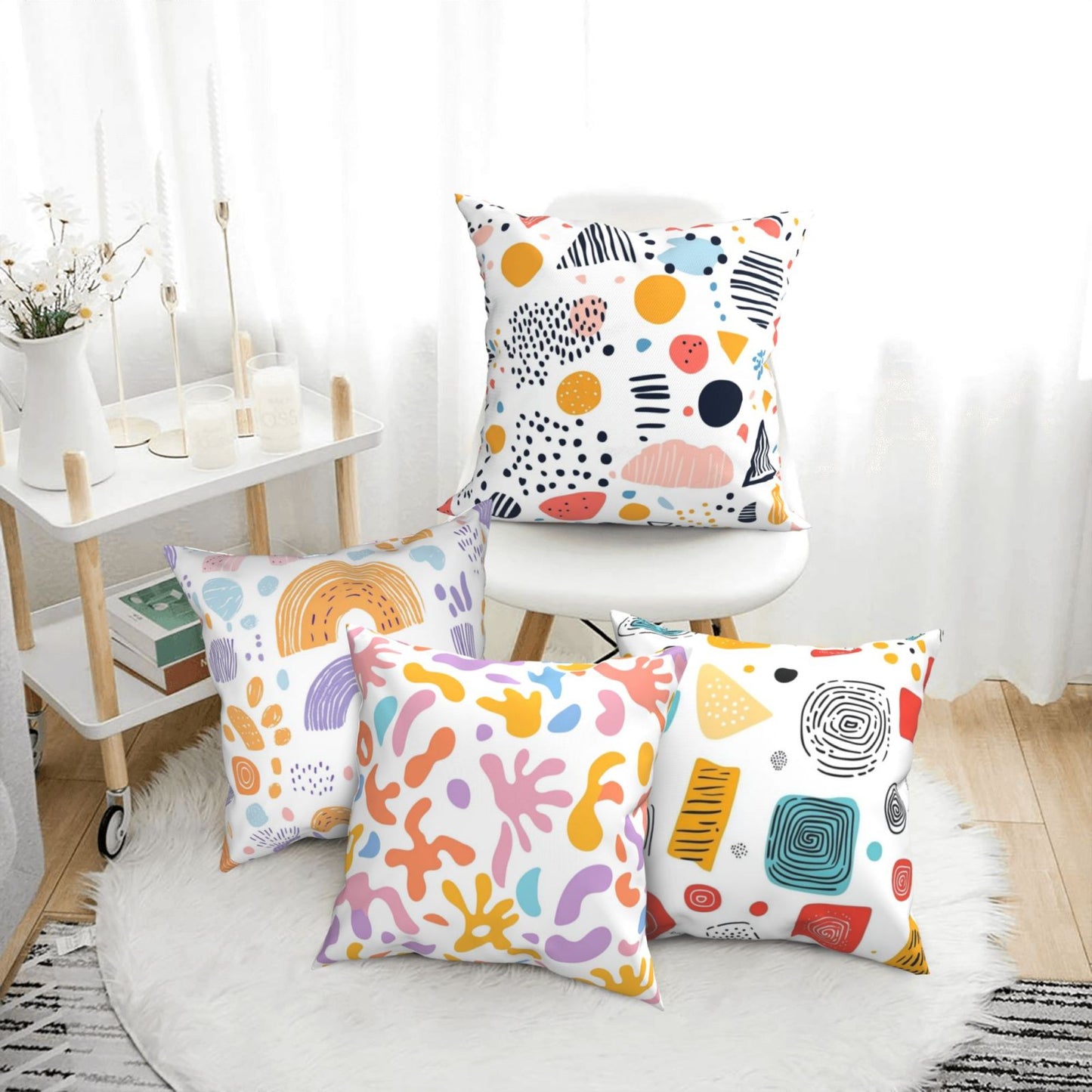Bohemian Abstract Throw Pillow Covers 18x18 inch Set of 4 Modern Floral Cushion Covers