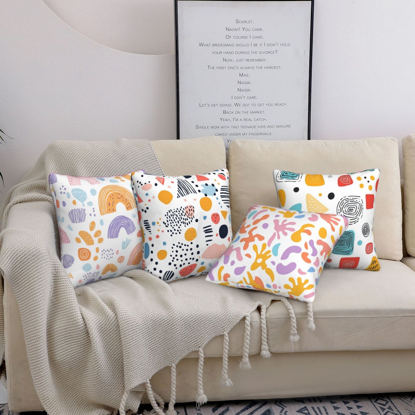 Bohemian Abstract Throw Pillow Covers 18x18 inch Set of 4 Modern Floral Cushion Covers