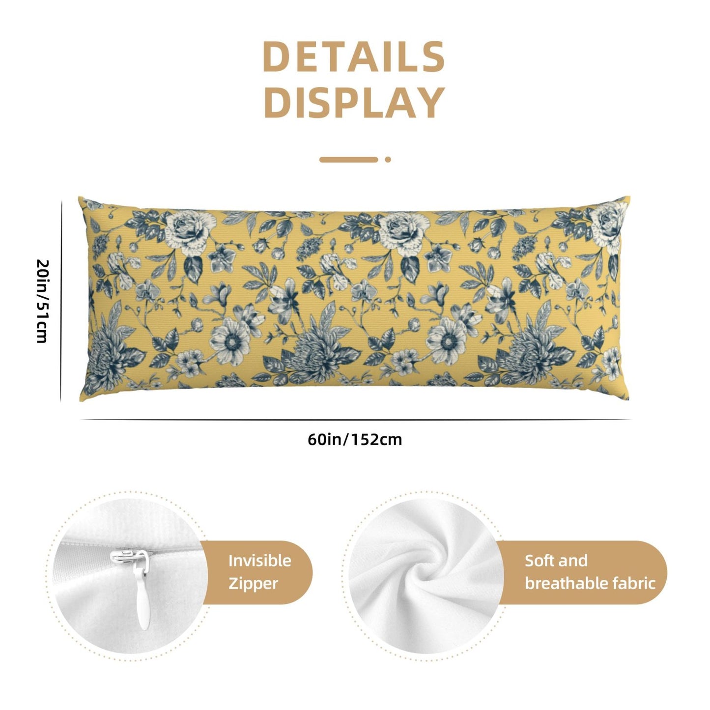 Toile Body Pillow Cover Chinoiserie Flowers Long Pillow Case French Country Decorative Cushion Cover