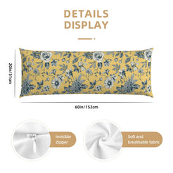 60-inch mustard yellow toile body pillow cover with zipper and soft fabric details