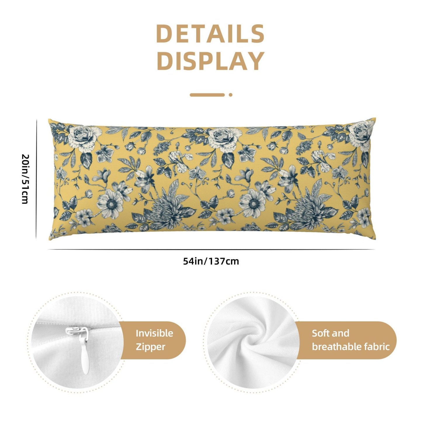 Toile Body Pillow Cover Chinoiserie Flowers Long Pillow Case French Country Decorative Cushion Cover