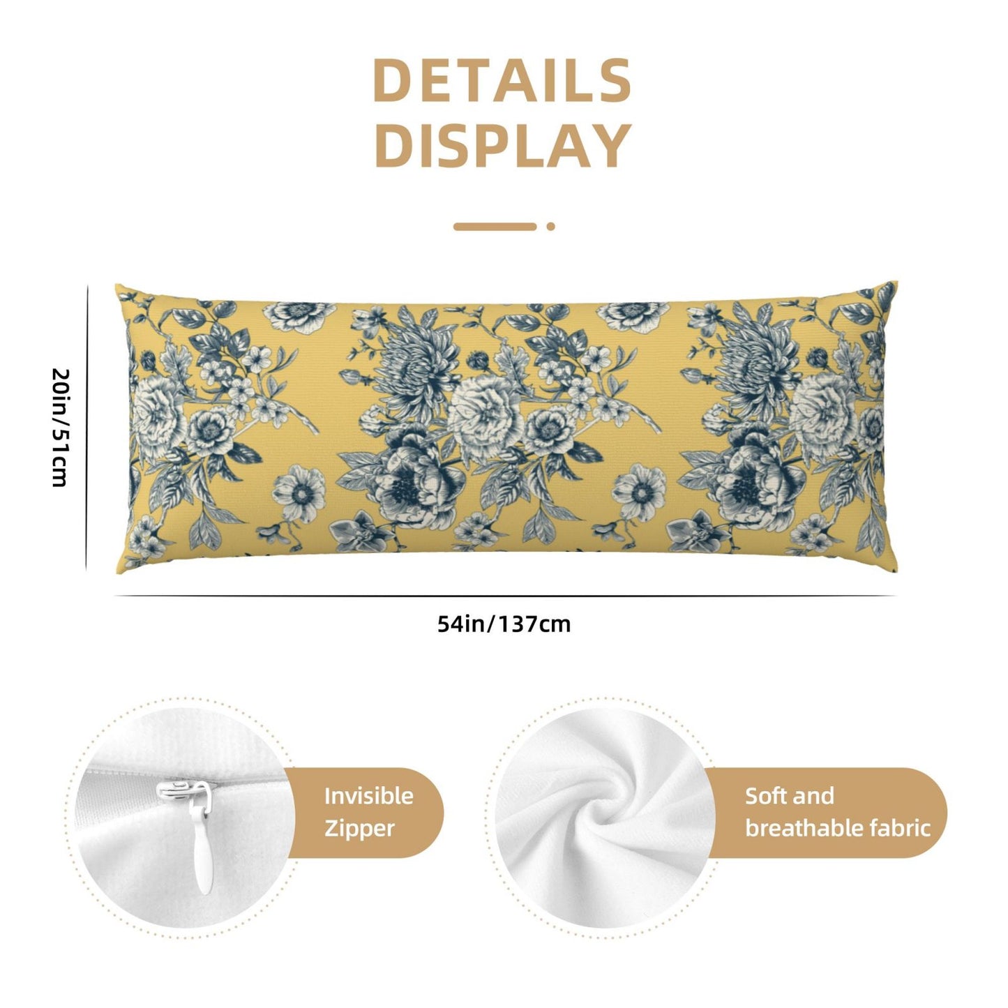 Toile Body Pillow Cover Chinoiserie Flowers Long Pillow Case French Country Decorative Cushion Cover