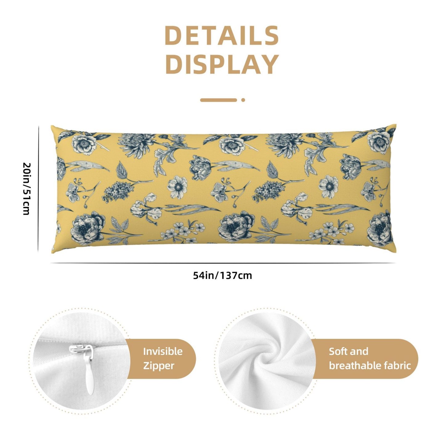 Toile Body Pillow Cover Chinoiserie Flowers Long Pillow Case French Country Decorative Cushion Cover