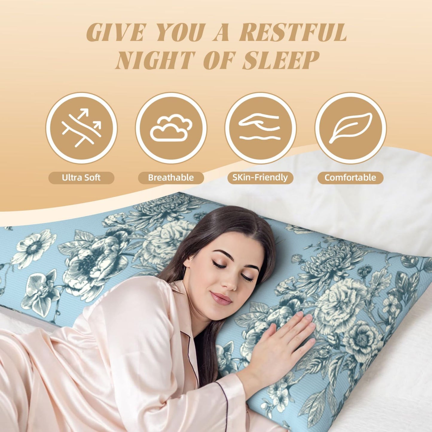 Toile Body Pillow Cover Chinoiserie Flowers Long Pillow Case French Country Decorative Cushion Cover
