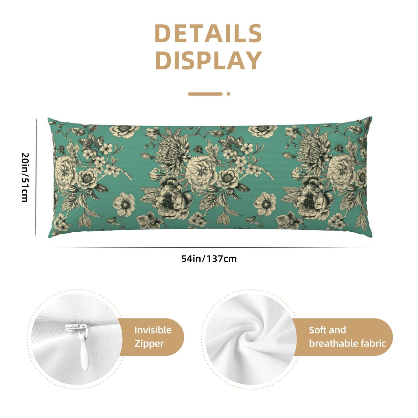 Toile Body Pillow Cover Chinoiserie Flowers Long Pillow Case French Country Decorative Cushion Cover