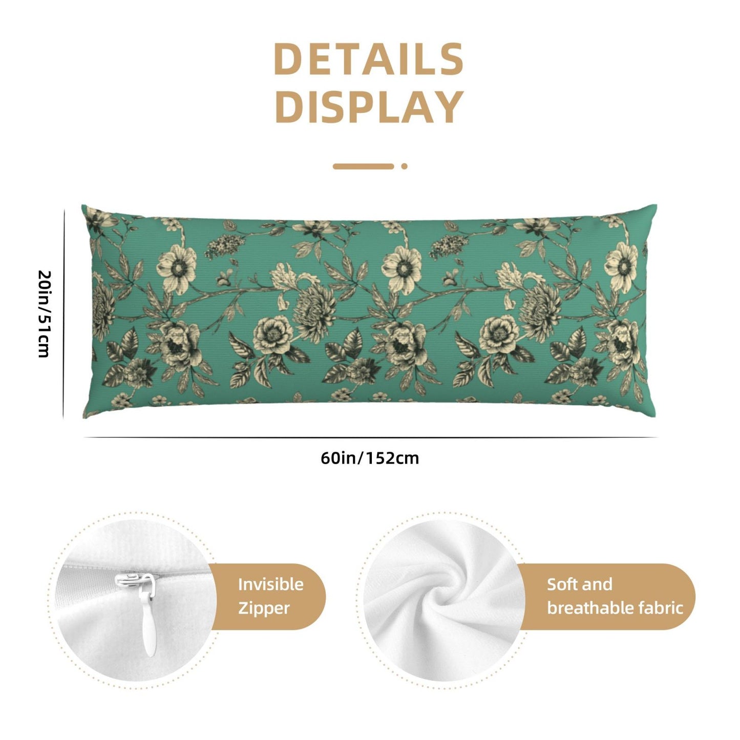 Toile Body Pillow Cover Chinoiserie Flowers Long Pillow Case French Country Decorative Cushion Cover